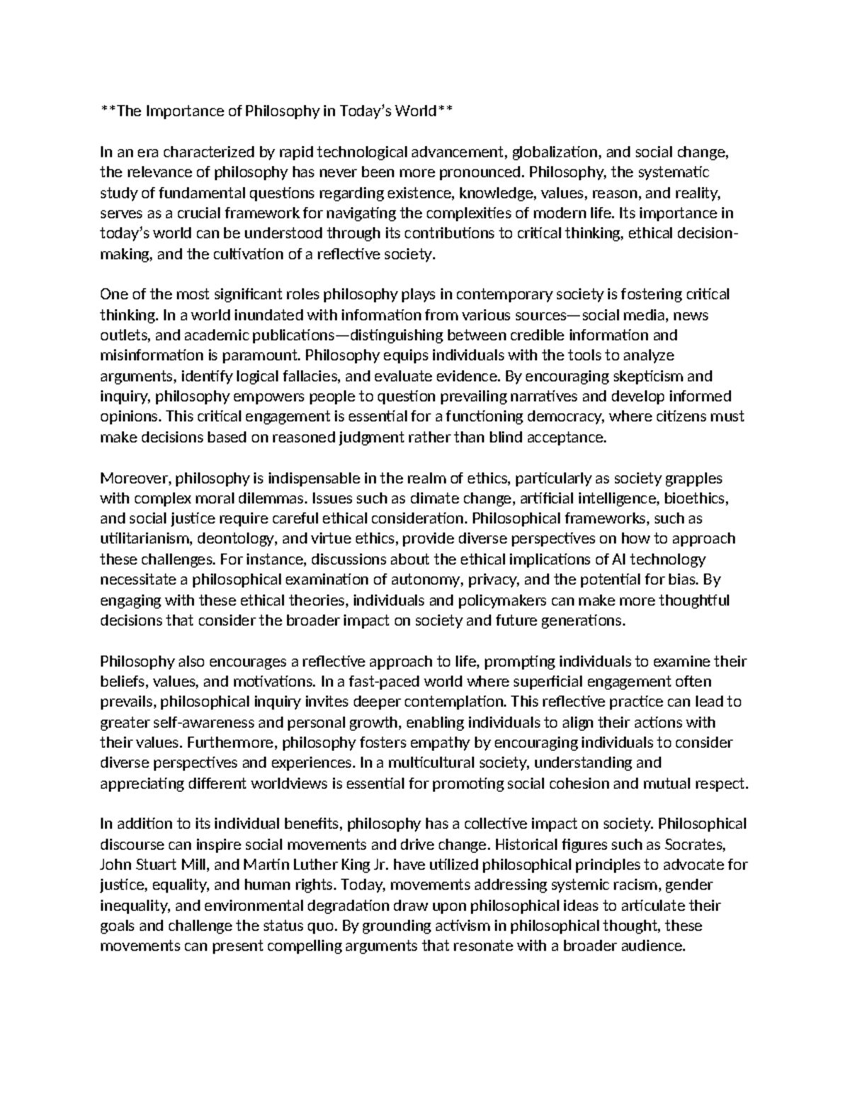 The Importance of Philosophy in Today - Philosophy, the systematic ...