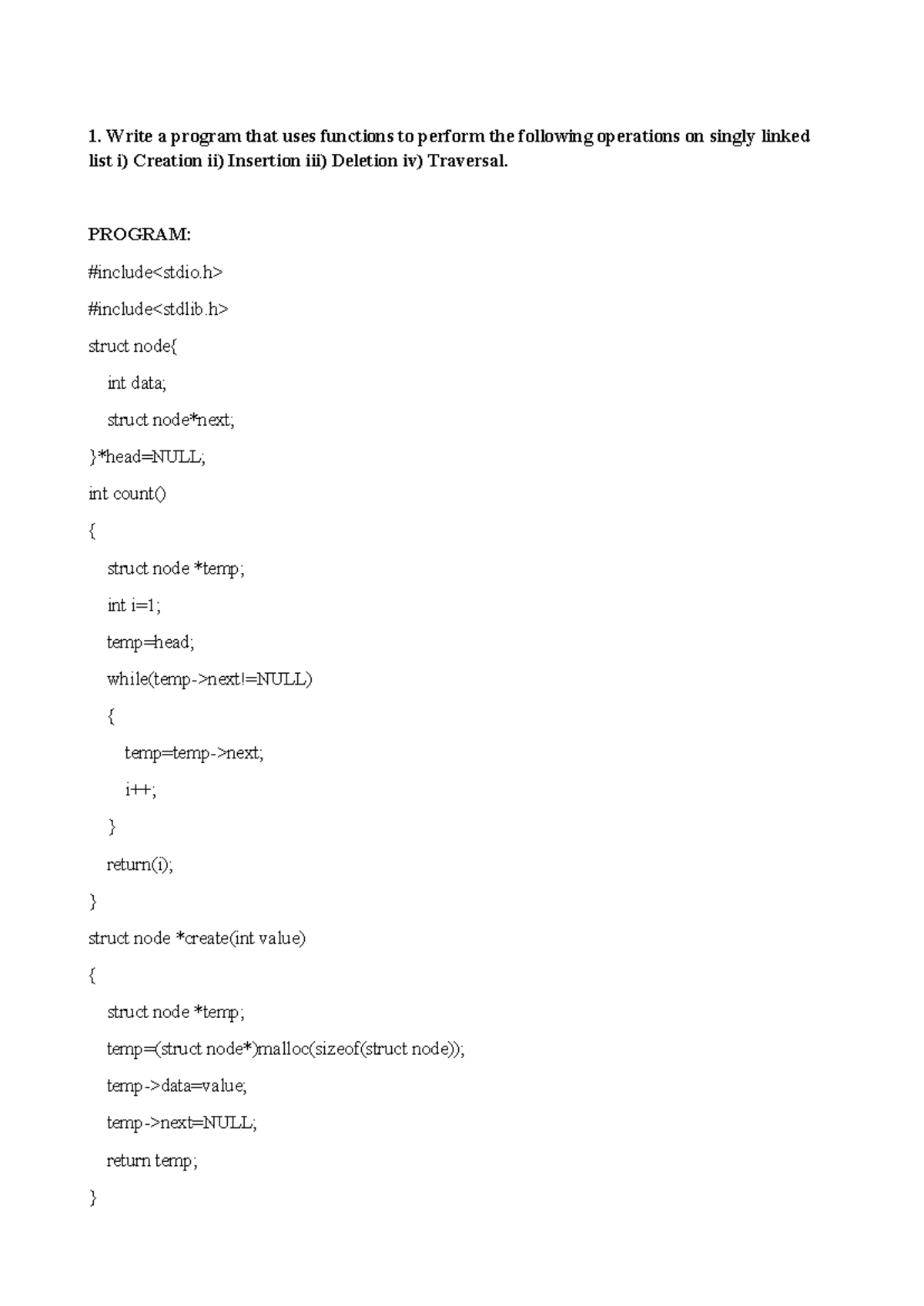 DS ER25 LAB Manual: Operations on Singly & Doubly Linked Lists - Studocu