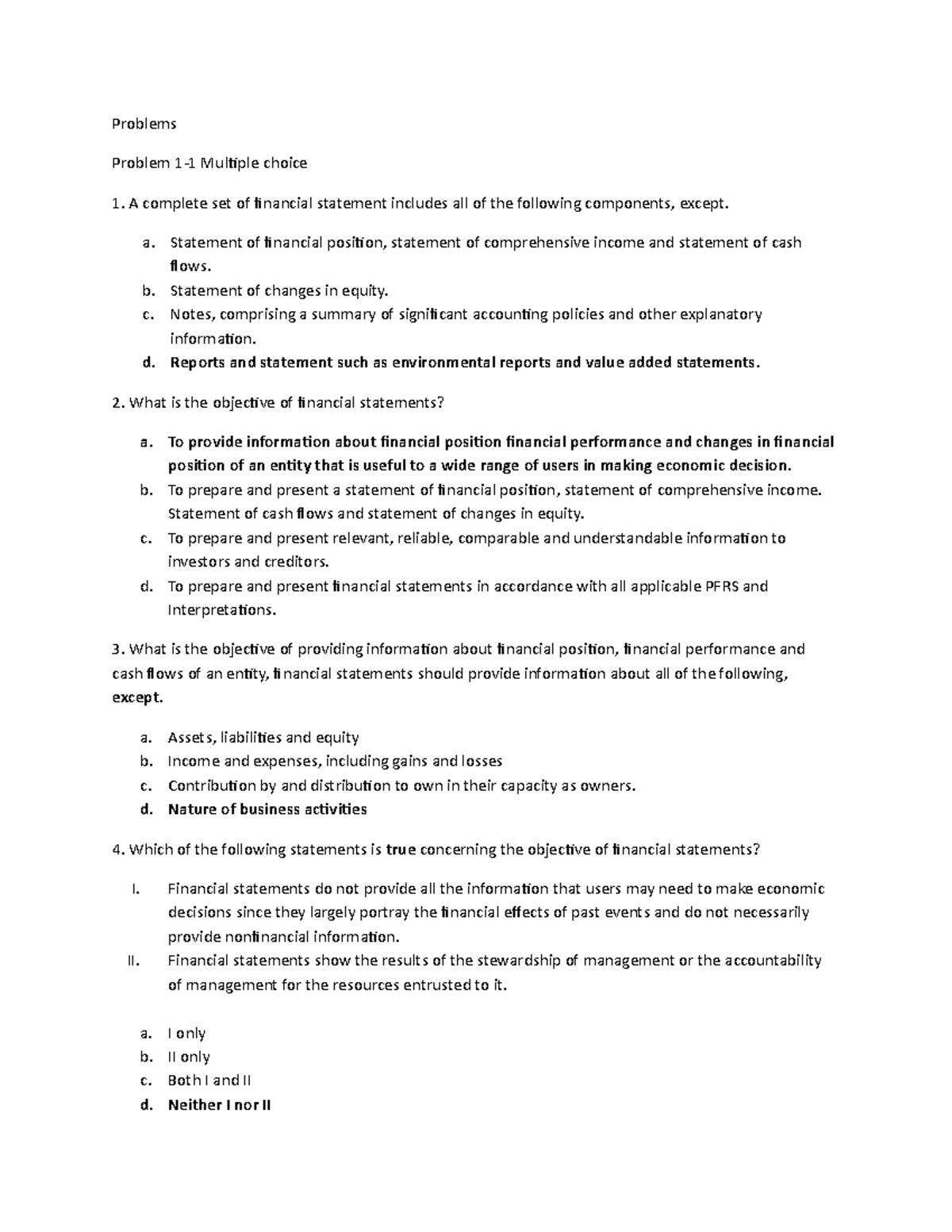 FAR 101 - Lecture Notes on Financial Statements and Reporting (Problems ...