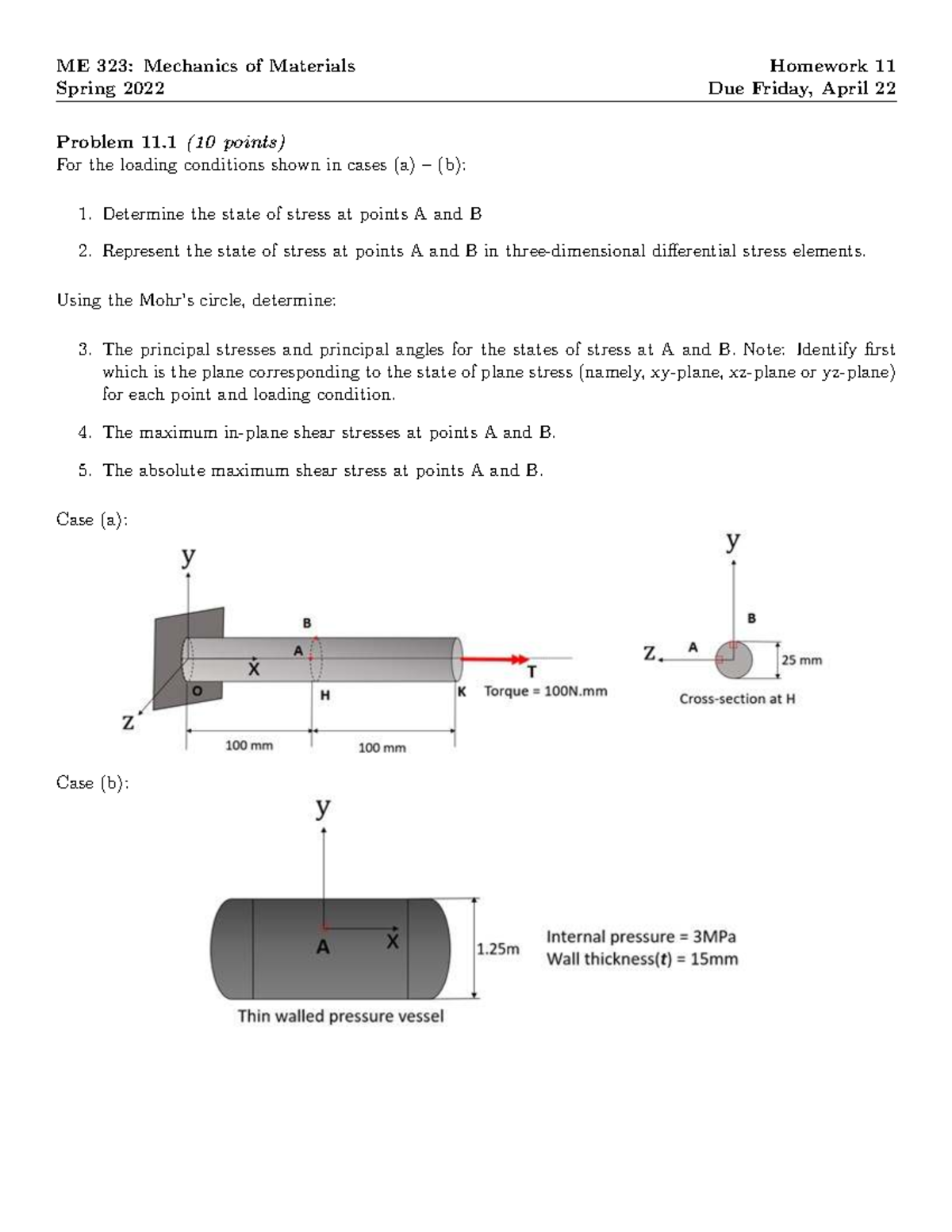 ME 323: Mechanics of Materials Spring 2022 Homework 11 Solutions - Studocu