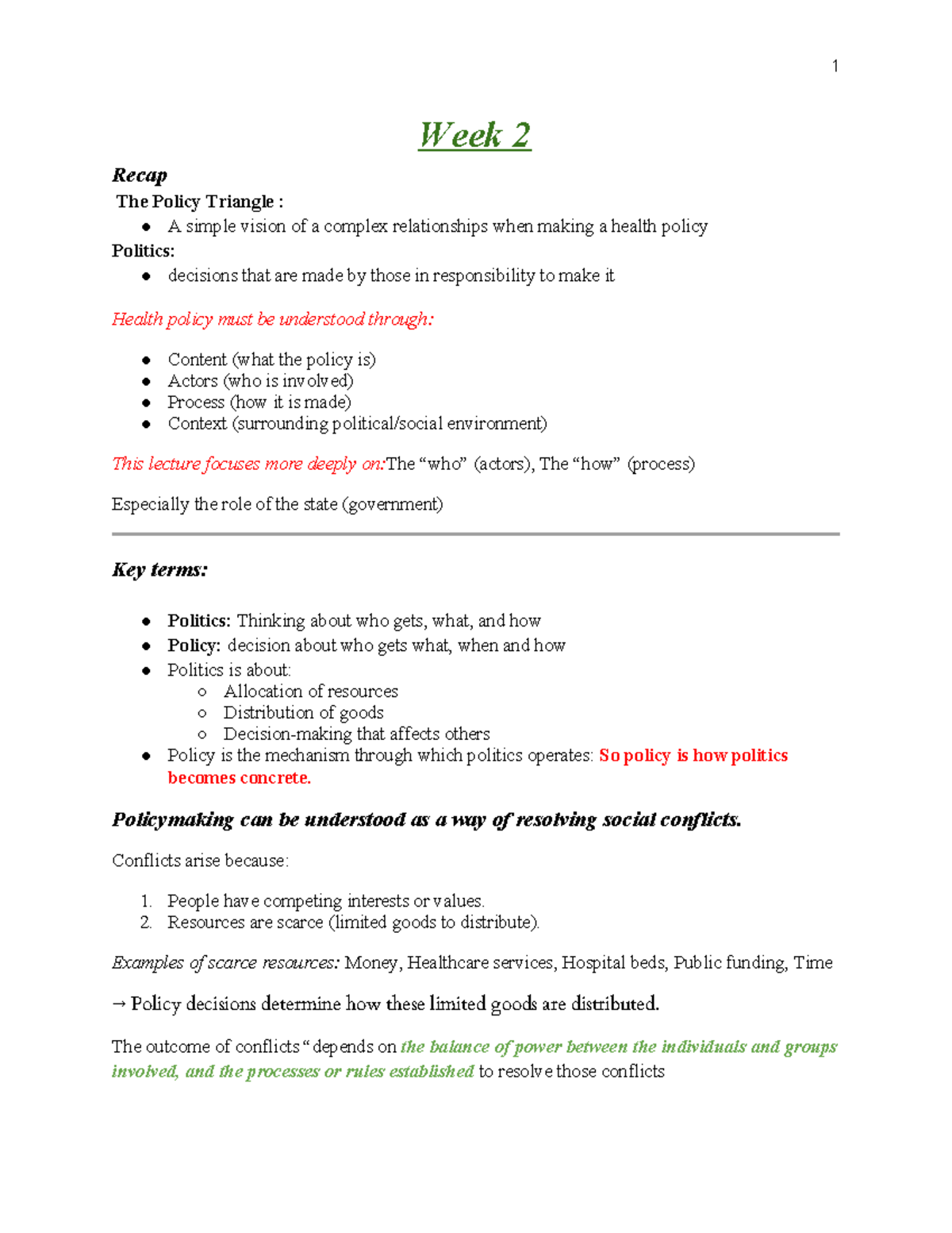 2400-02 Lecture Notes: Understanding the Policy Triangle in Health ...