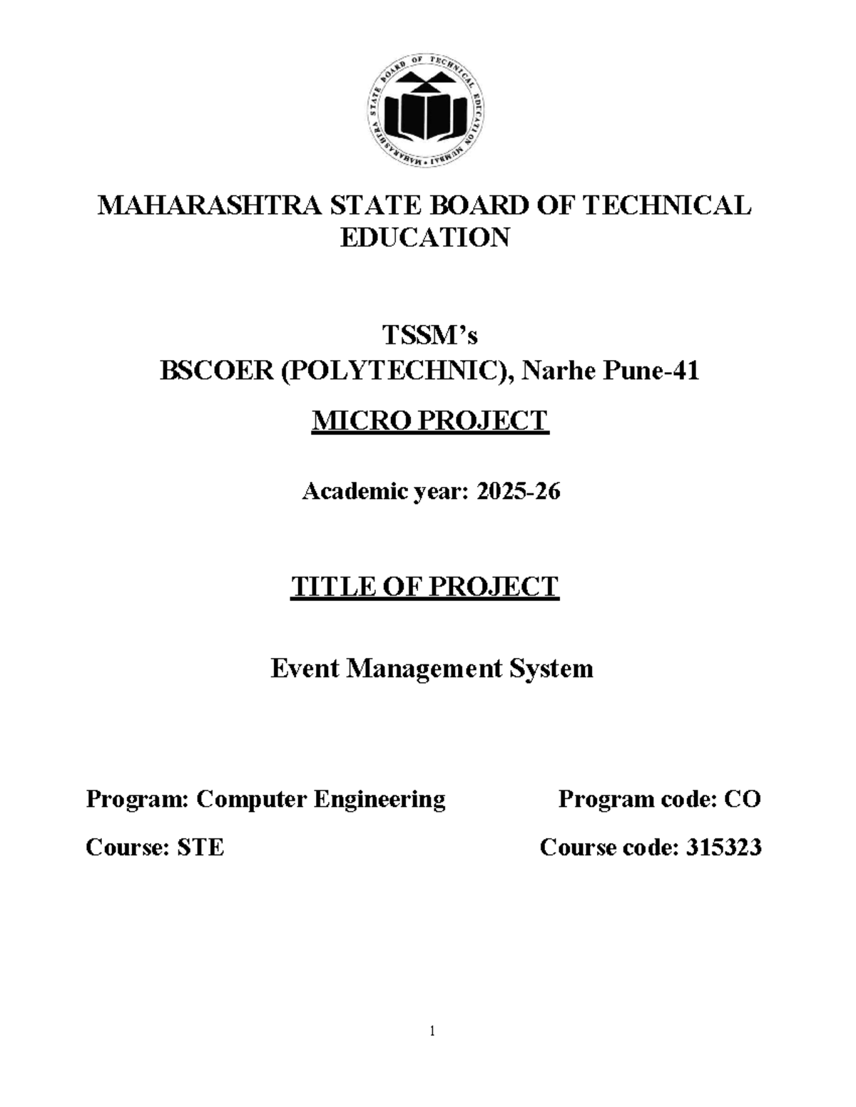 Micro Project Report: Event Management System (Course Code: CO 315323 ...