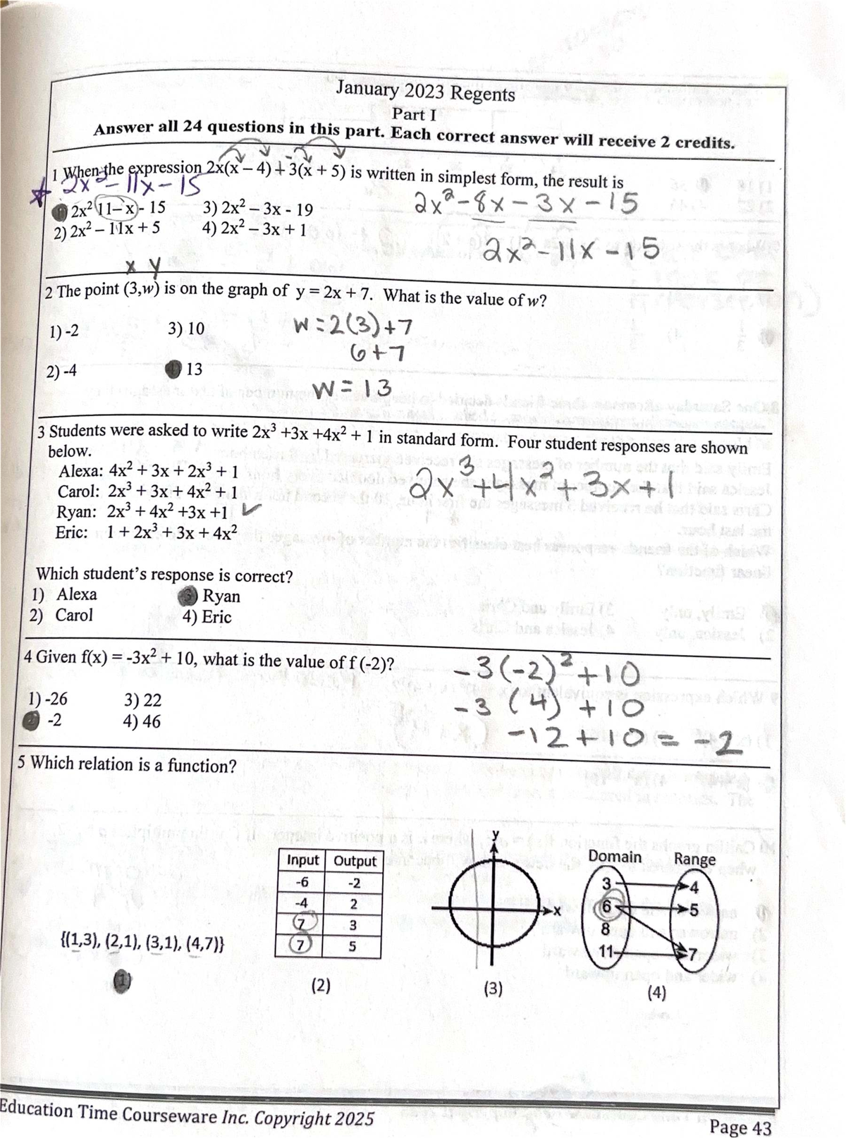 January 2023 Regents Exam Part I: Answer Key and Solutions - Studocu