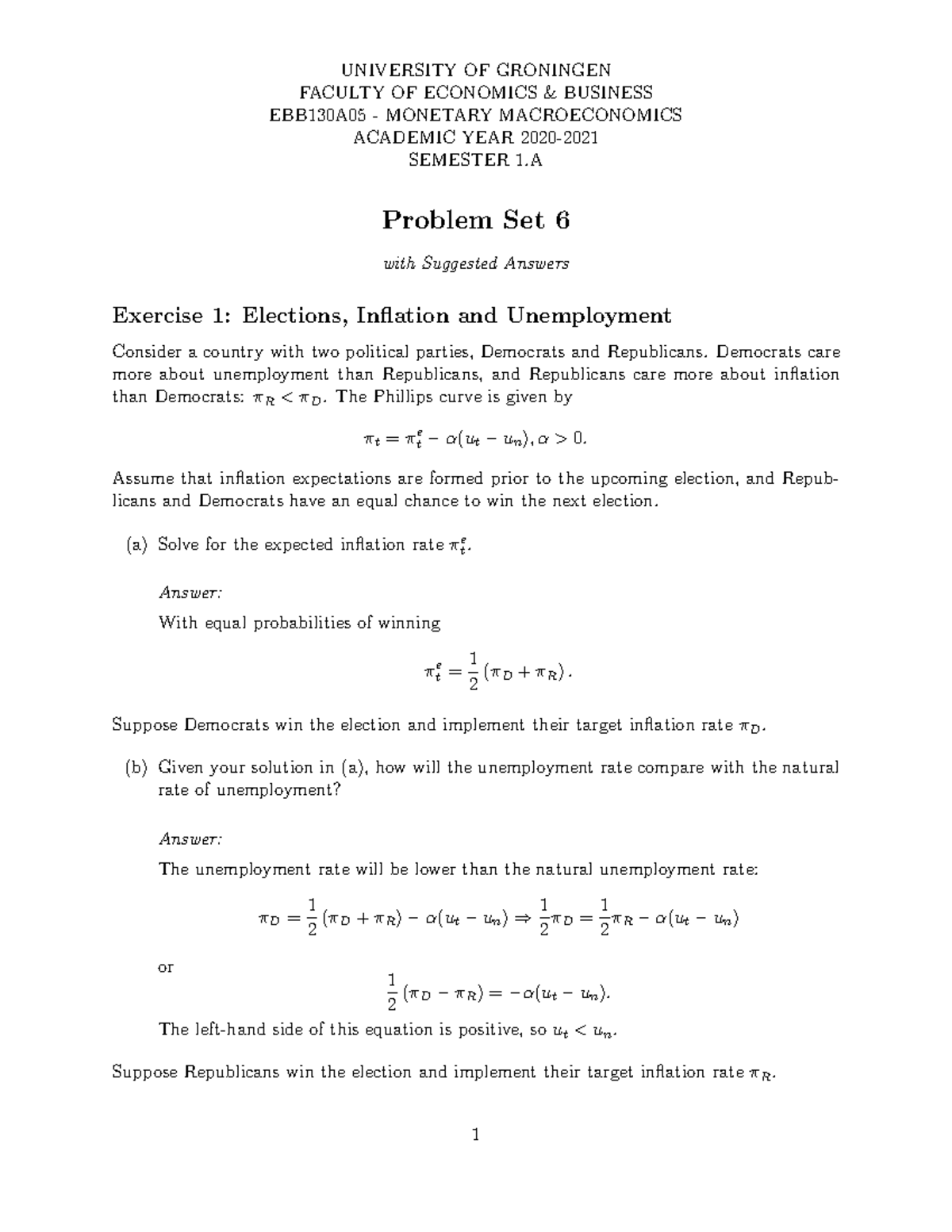 EBB130A05 Monetary Macroeconomics Tutorial 6 Solutions & Answers ...