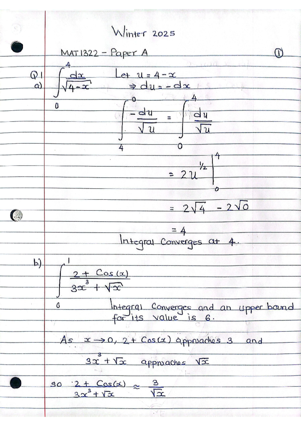 MAT1322 Midterm 1 - paper A (Solutions) - Winter 2025 MAT1322 Paper A 1 ...