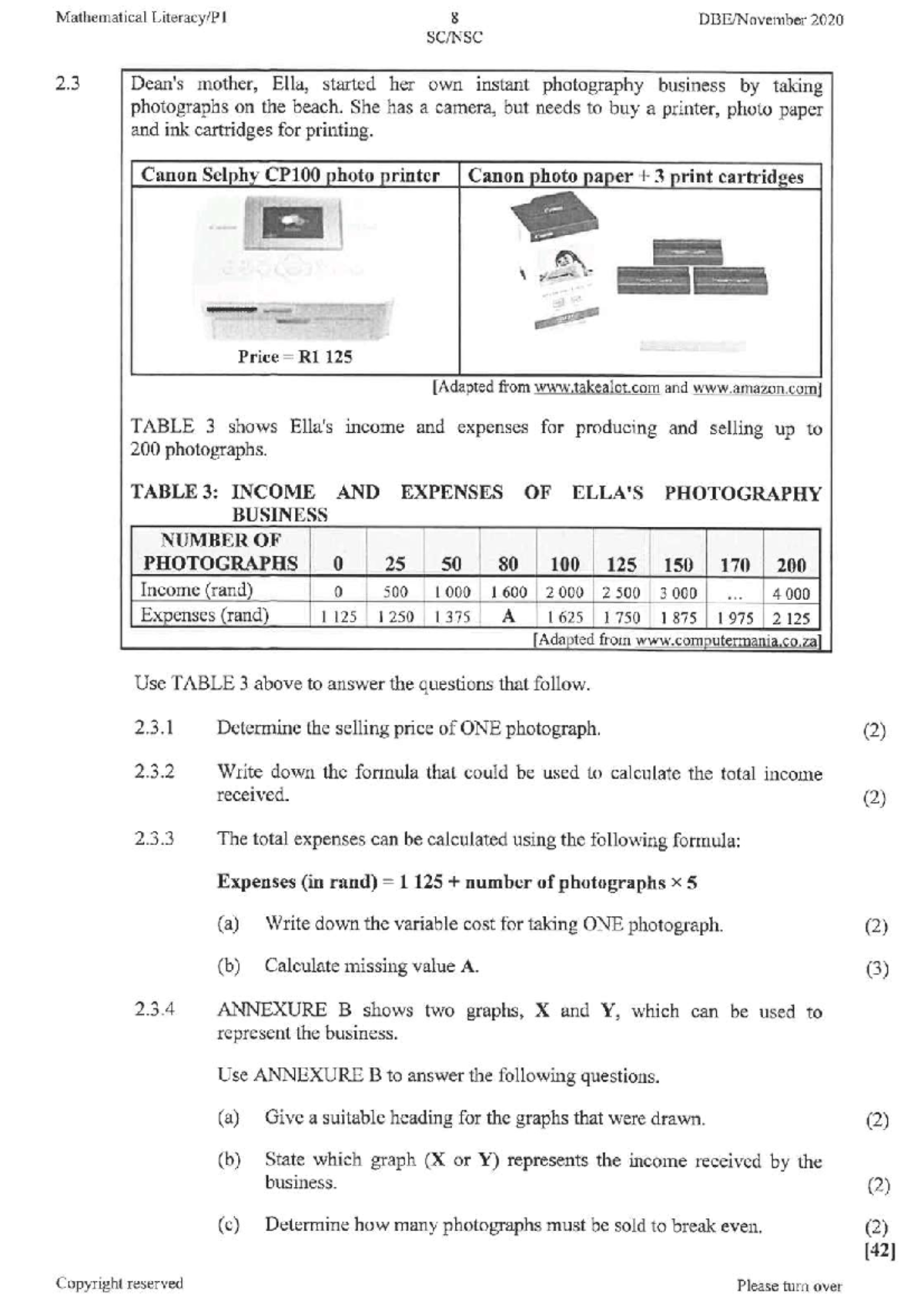 Mathematics 8 - Cost & Income Practice Questions (2020) - Studocu