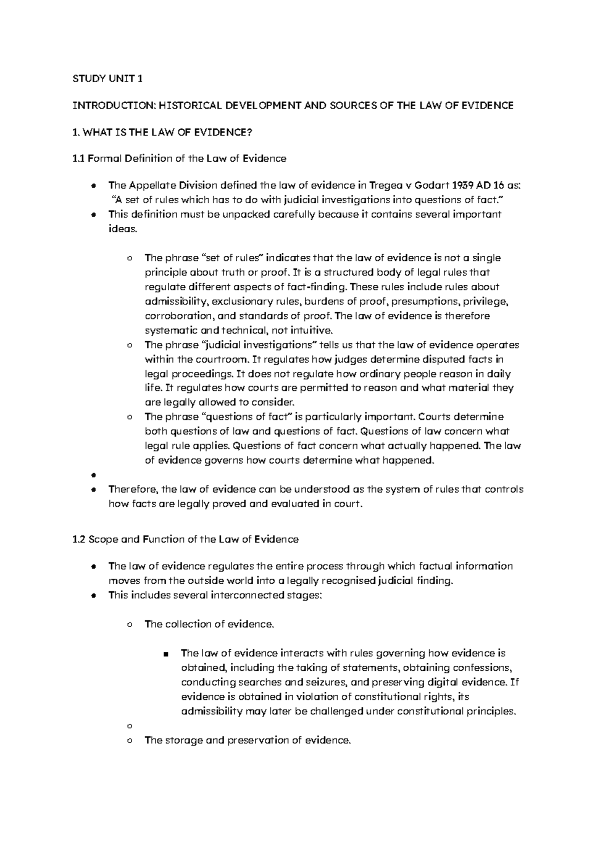 Unit 1 Notes: Historical Development & Sources of Law of Evidence - Studocu