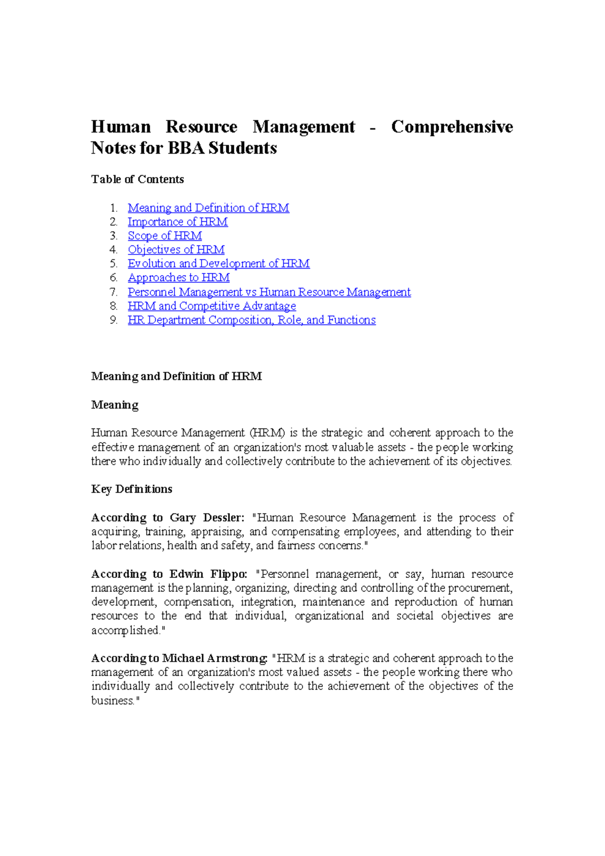 Comprehensive HRM Notes for BBA Students (BBA 101) - Studocu