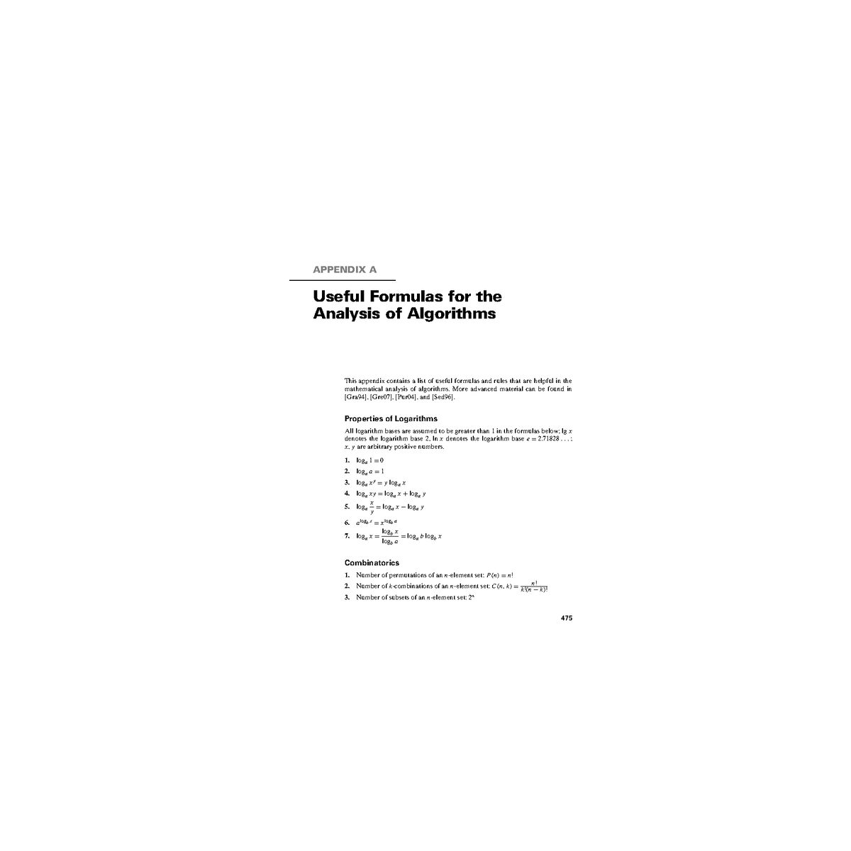 APPENDIX A: Useful Formulas for Algorithm Analysis - Studocu