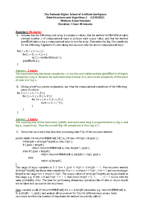 DSA 2022 Midterm Exam: Data Structures & Algorithms Overview - Studocu