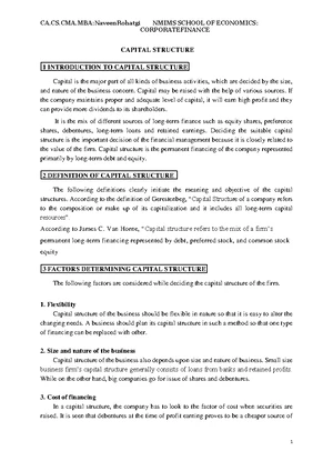 Corporate Finance: Capital Structure Notes and Analysis - Studocu
