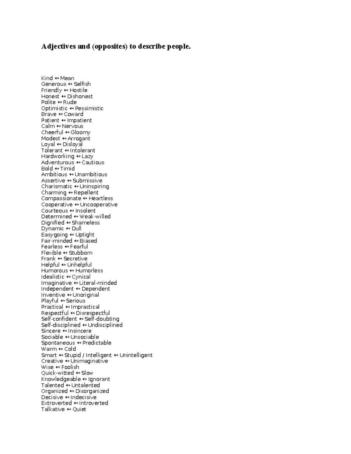 Adjectives and Opposites to Describe People: A Comprehensive Guide ...