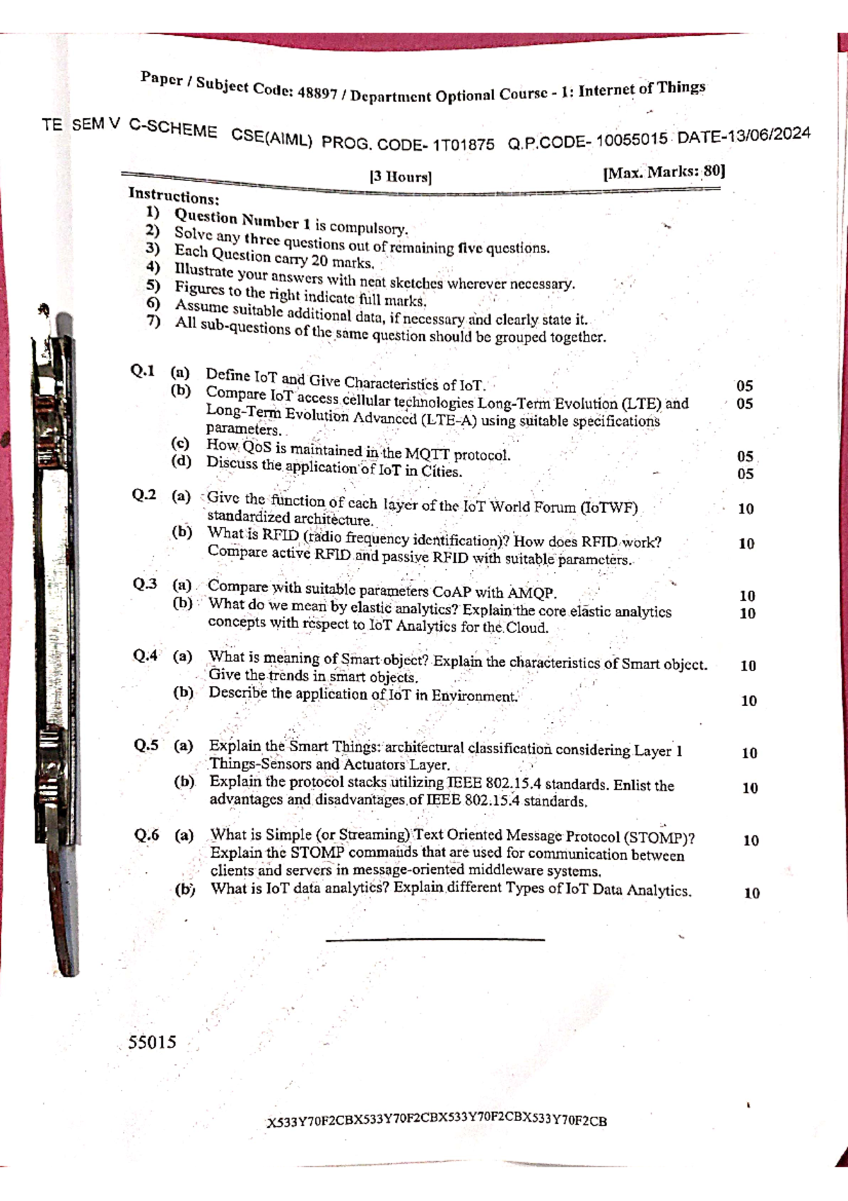IOT pyq - practice test - Paper Subject Code: Optional Course 1 ...