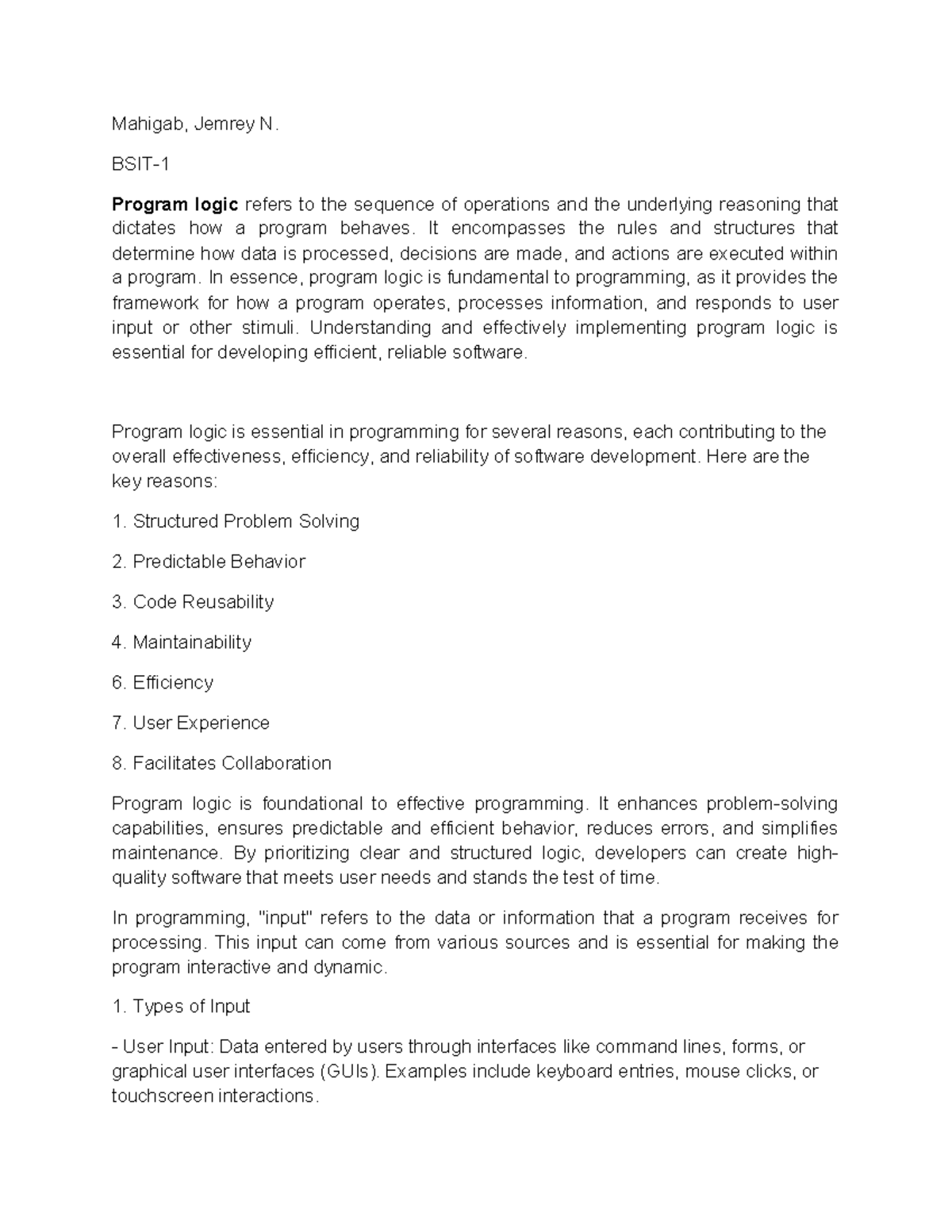Com. Programming - Understanding Program Logic and Its Importance - Studocu