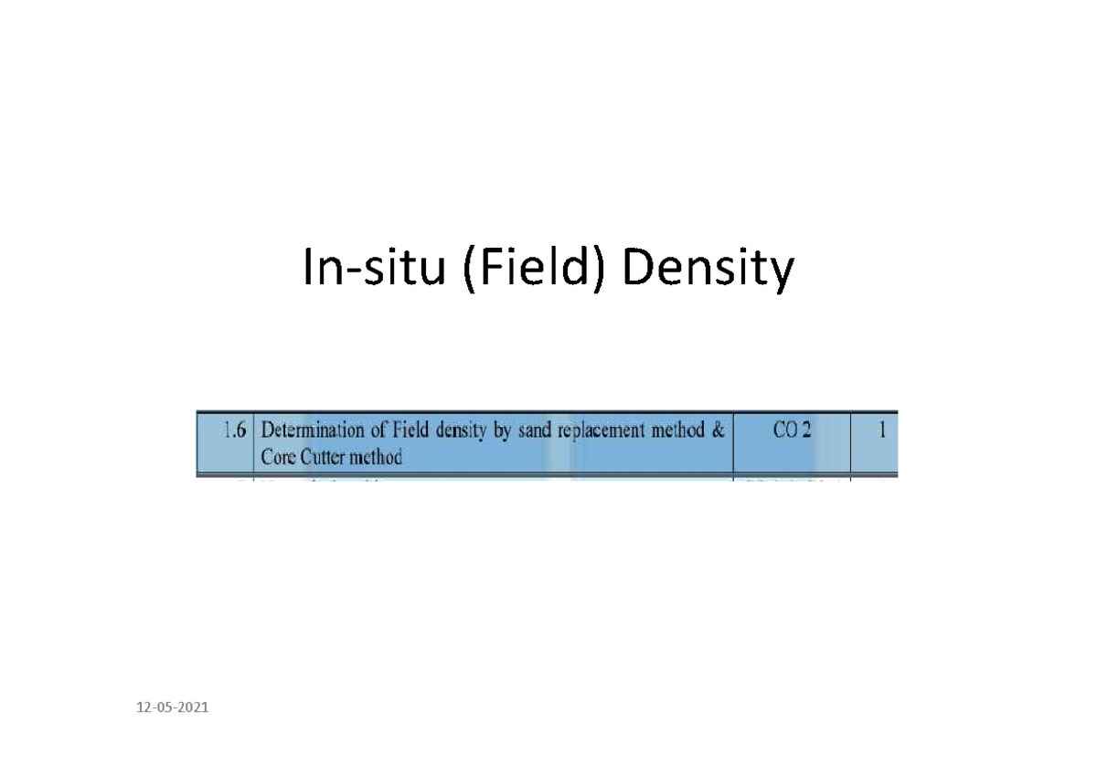 In-situ (Field) Density - In-situ (Field) Density γ Soil bulk density a ...