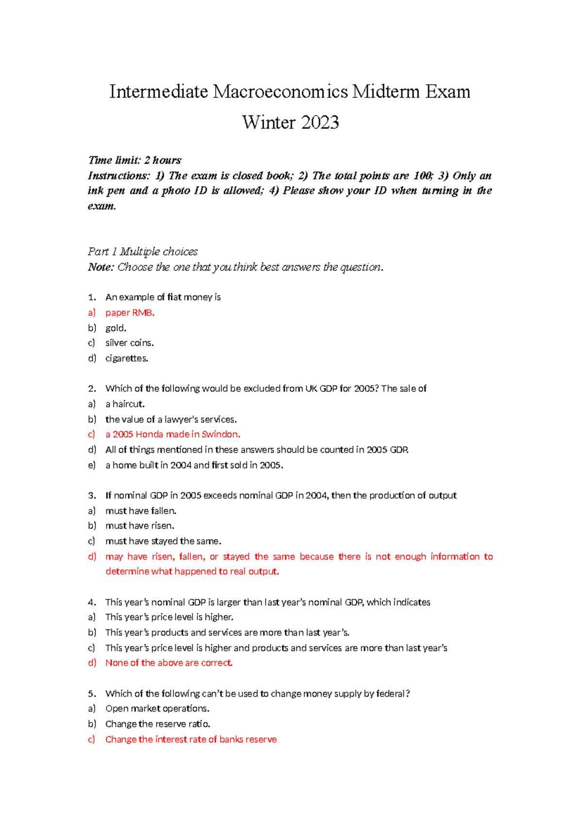 Midterm Exam Study Guide for Intermediate Macroeconomics (Winter 2023 ...