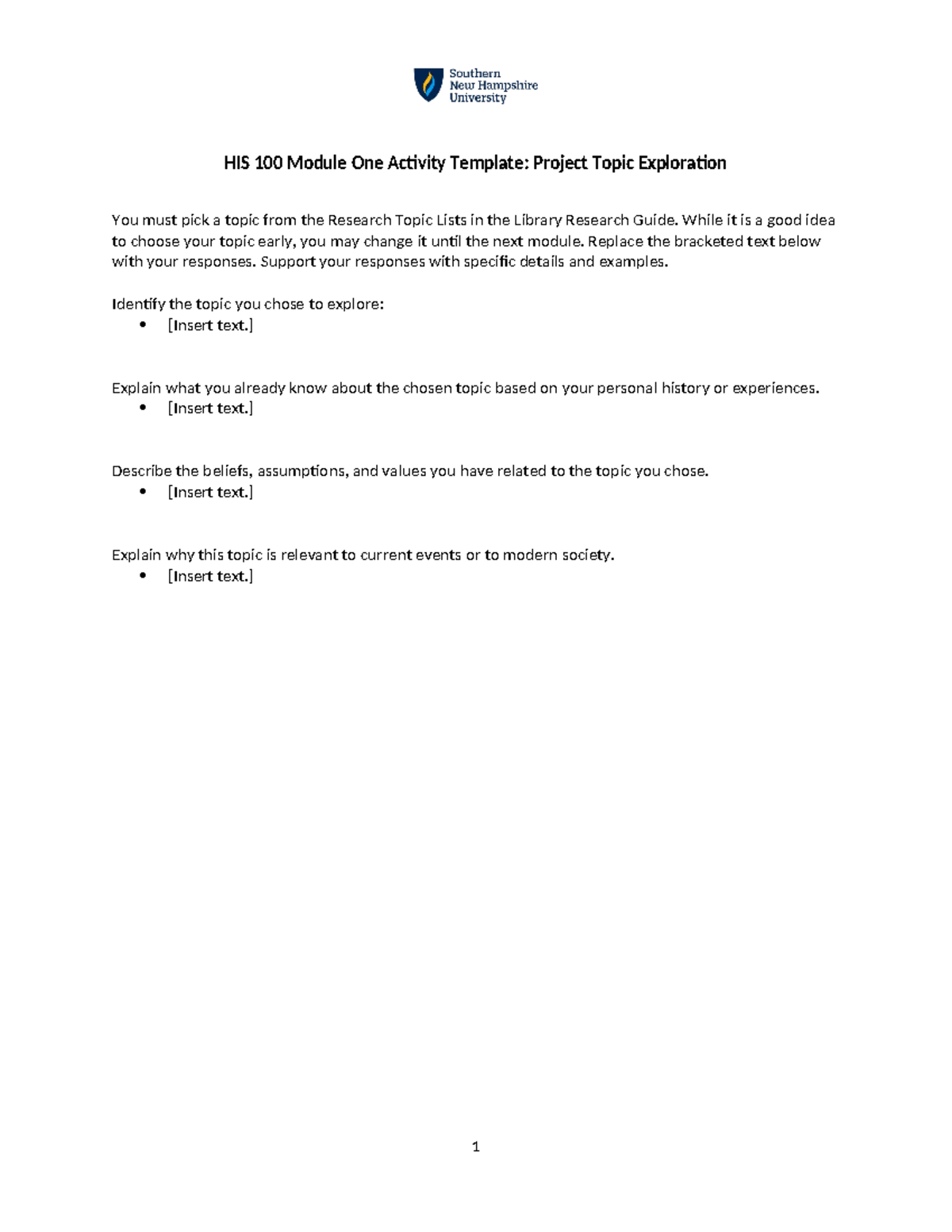 HIS 100 Module One Activity: Topic Exploration Template - Studocu