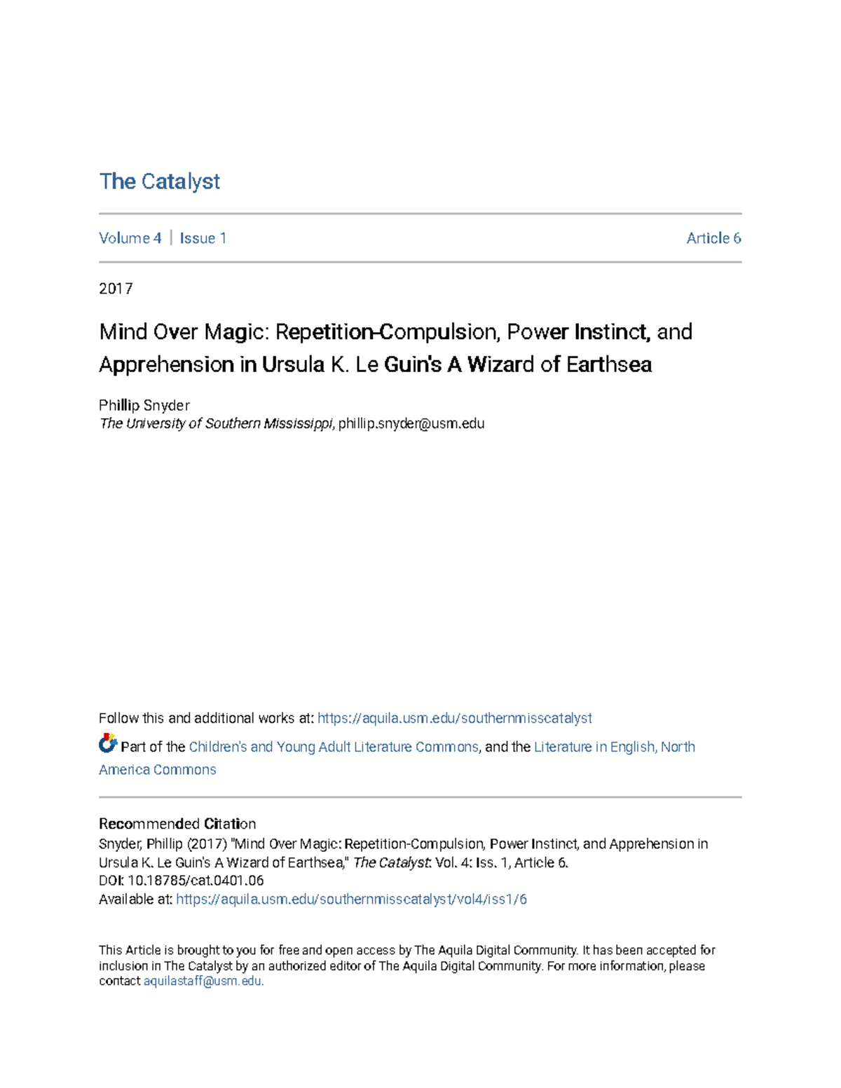 Mind Over Magic Repetition-Compulsion, Power Instinct, and Apprehension ...