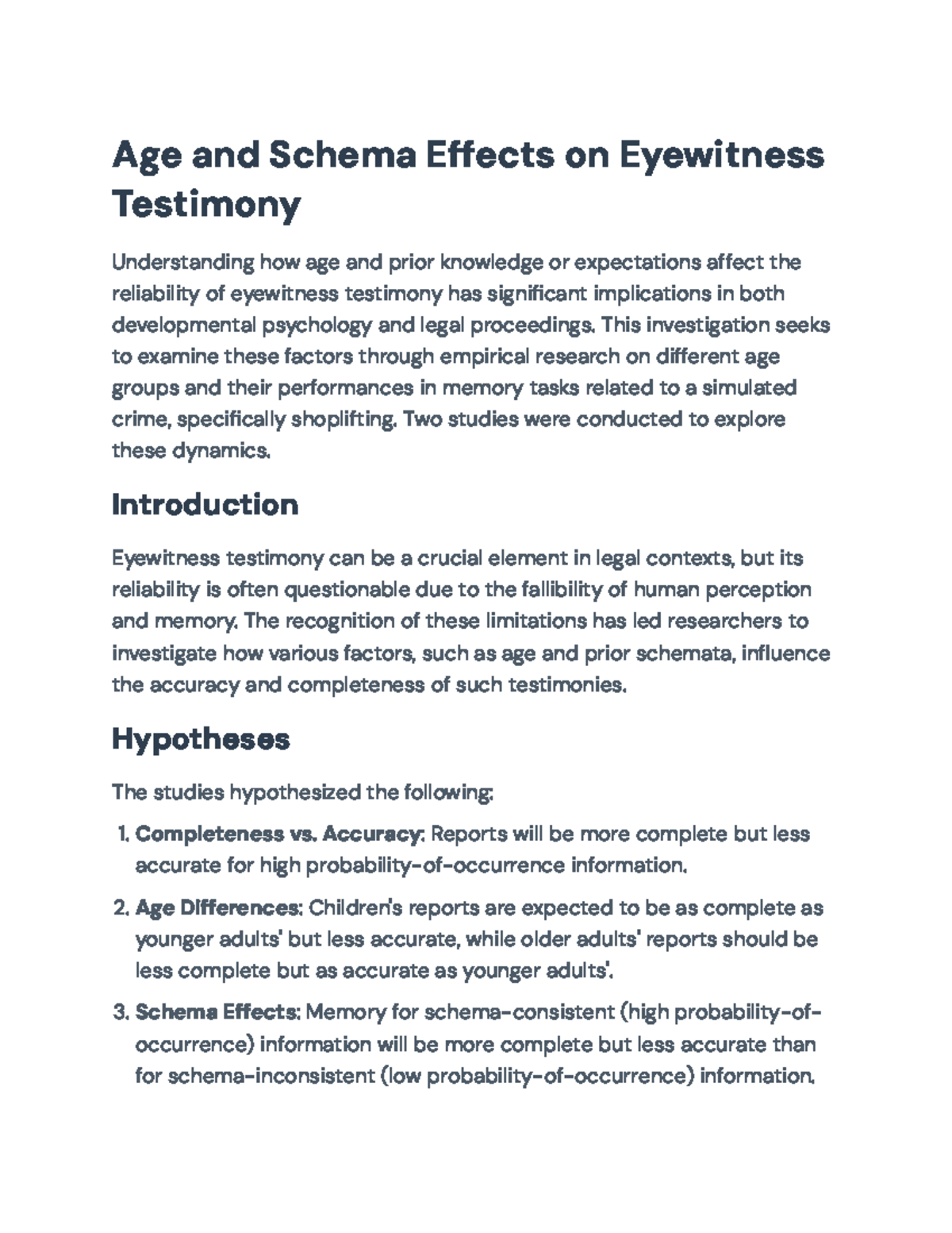 Age Effects on Eyewitness Testimony: Implications for Legal Contexts ...