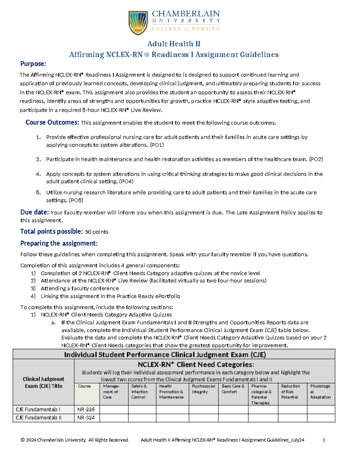 Adult Health II Affirming Nclex Readiness I Assignment Guidelines ...