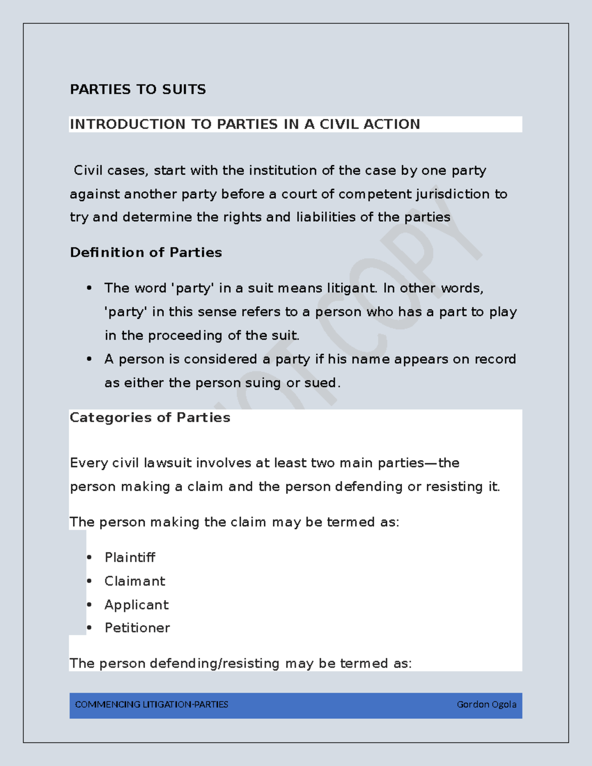 Litigation Basics: Understanding the Role of Parties in Civil Suits ...