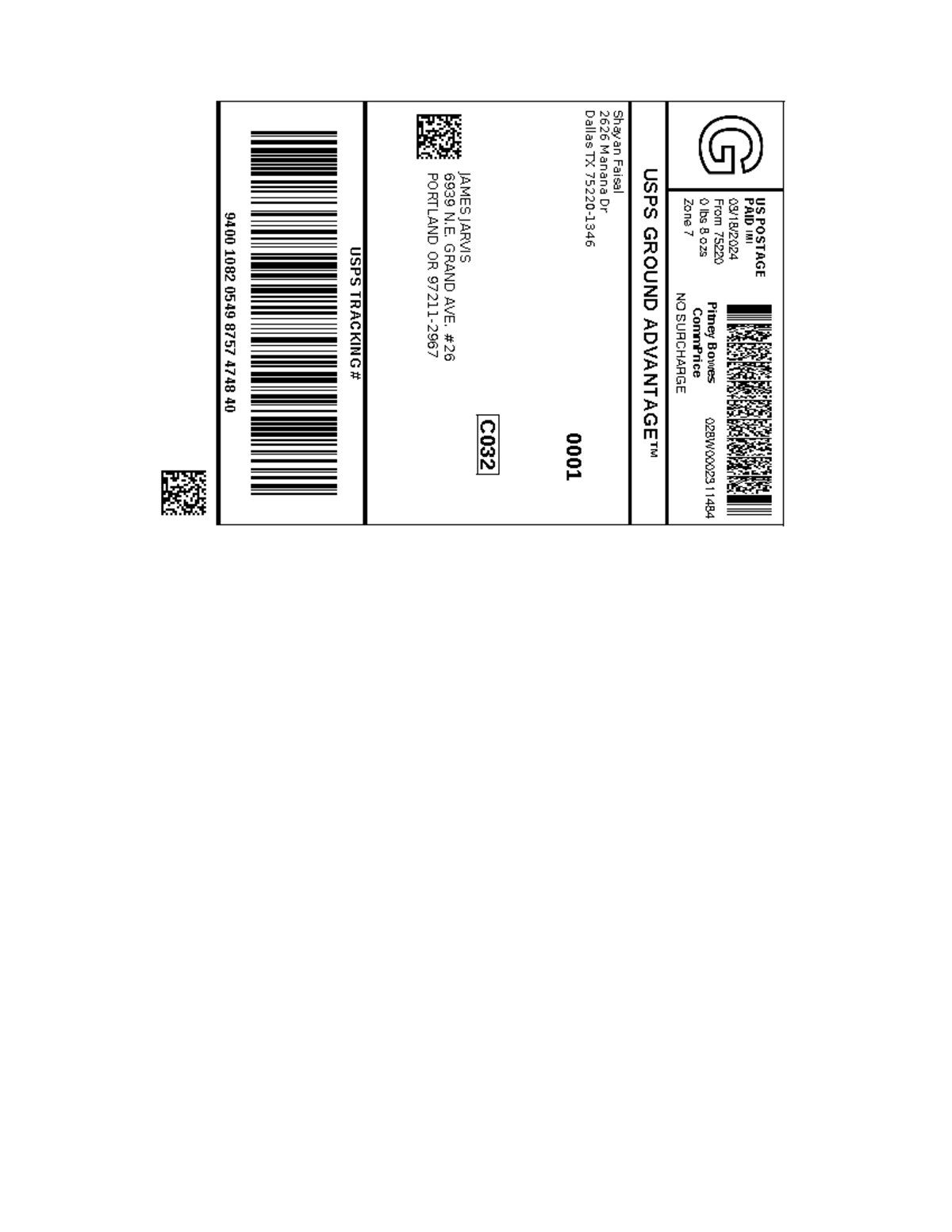 E Bay label 08-11325-08073 - FIN 2003 - Zone 7 0 lbs 8 ozs From 7522003 ...