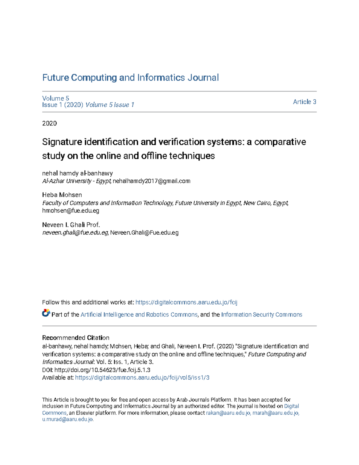 Signature Identification and Verification Systems: A Comparative Study ...