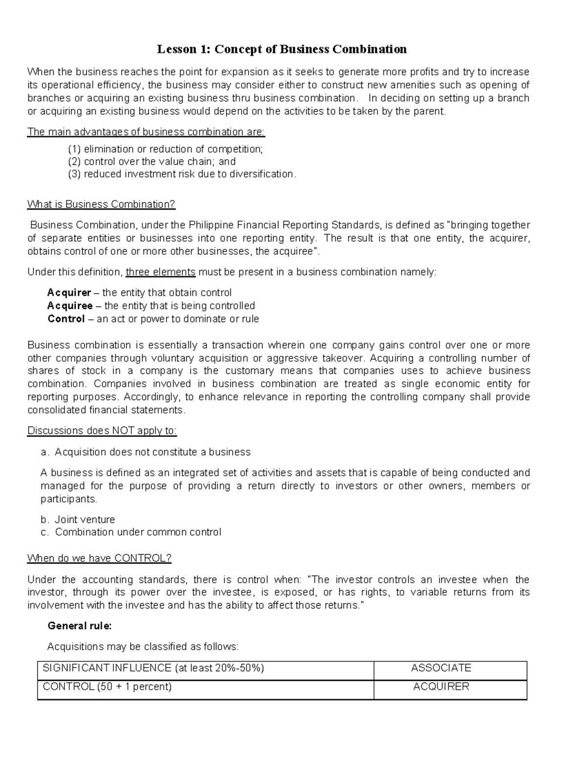 Lecture Notes Business Ccombination - BS Accountancy - Studocu