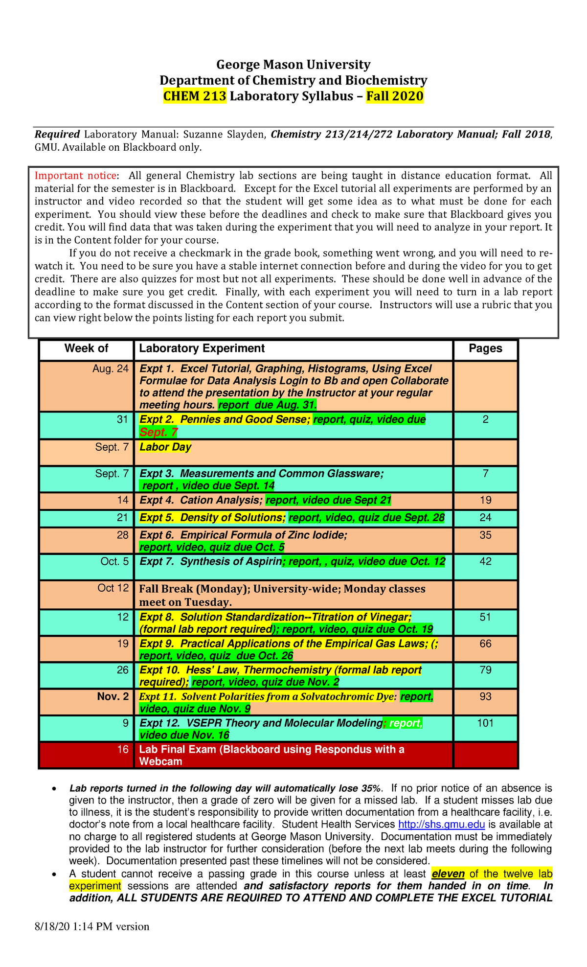 CHEM 213 - General Chemistry Lab II Syllabus and Course Outline - Studocu