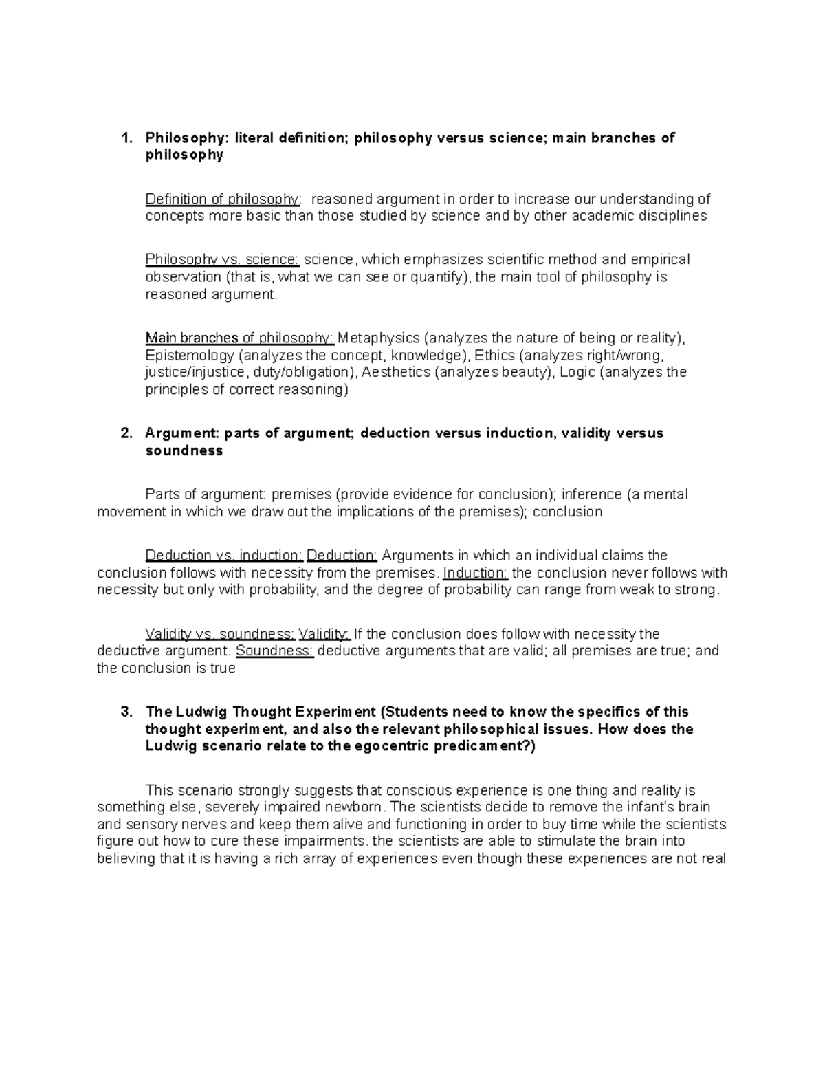 Midterm Study Guide - Philosophy: literal definition; philosophy versus ...