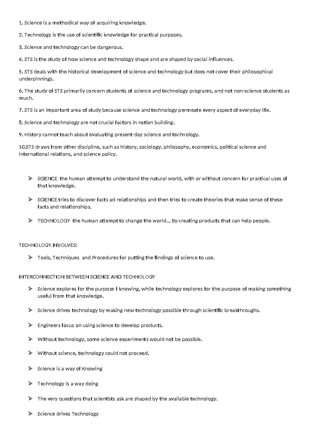 STS 101 - Comprehensive Exam Reviewer for Science and Technology - Studocu