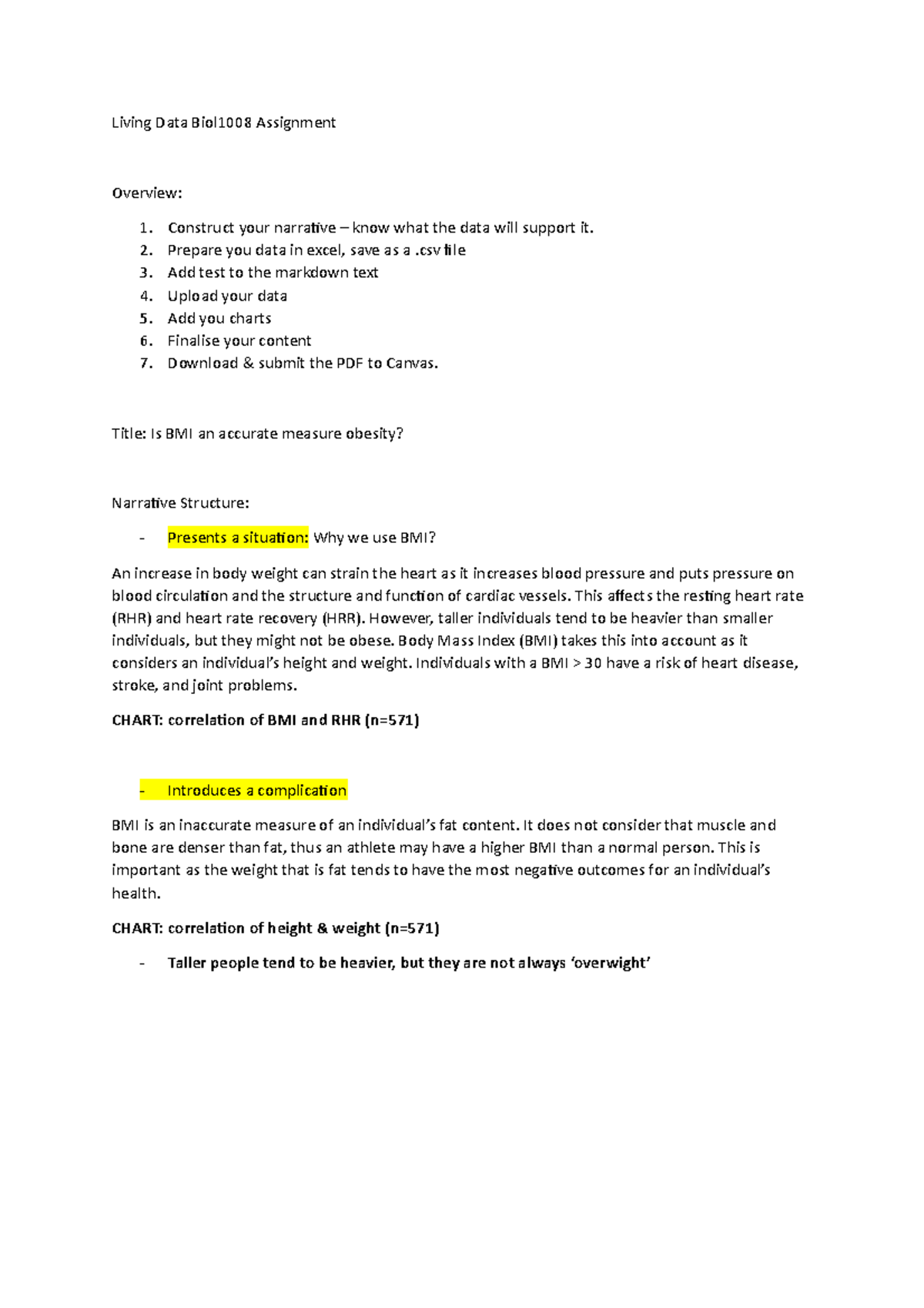 LIving Data Notes - Living Data Biol1008 Assignment Overview: Construct ...