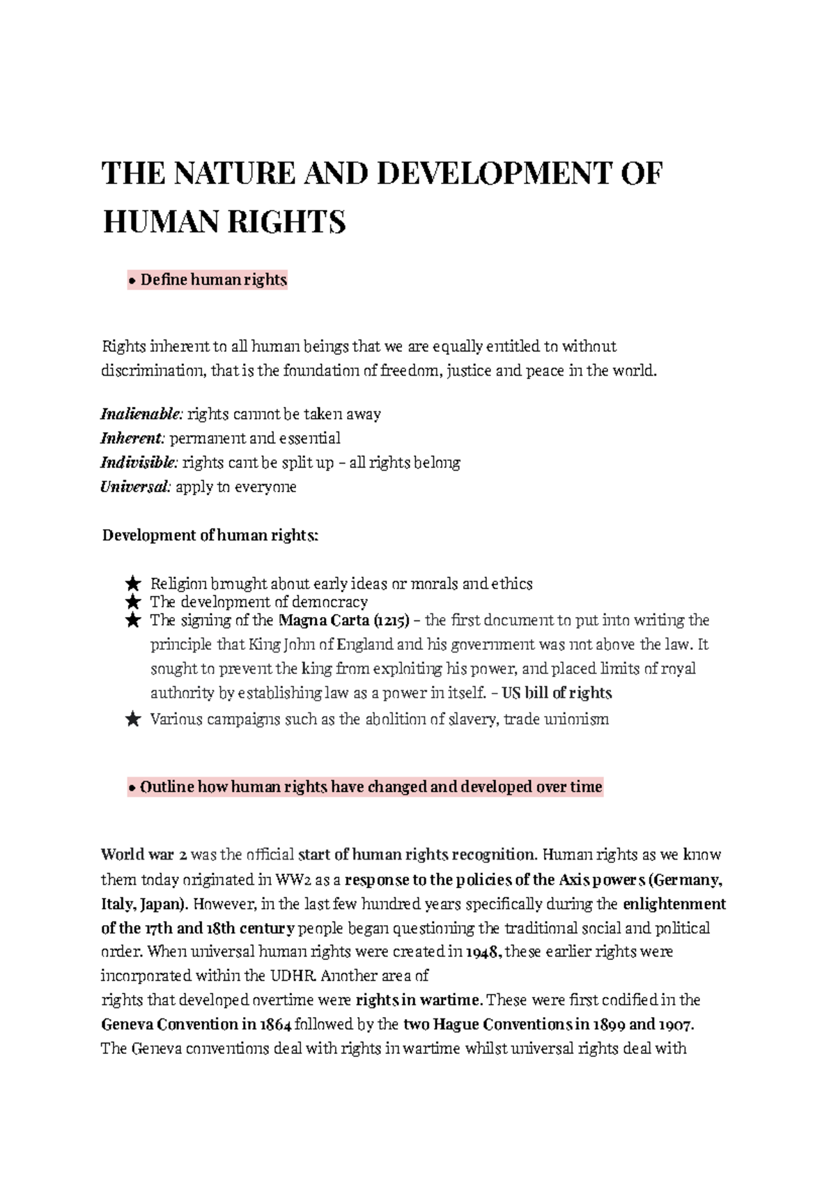 Human Rights Evolution: Key Developments and Challenges (Syllabus 1 ...