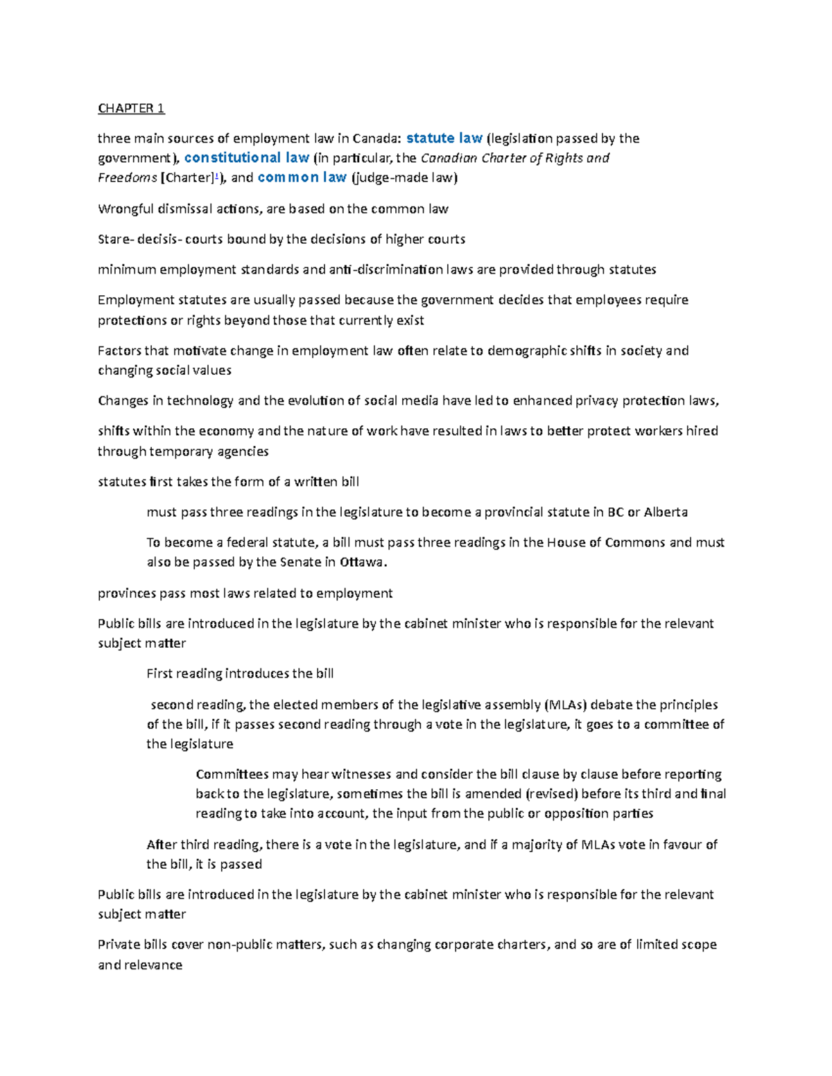 Chapter 1: Intro to Employment Law - Key Concepts and Sources - Studocu