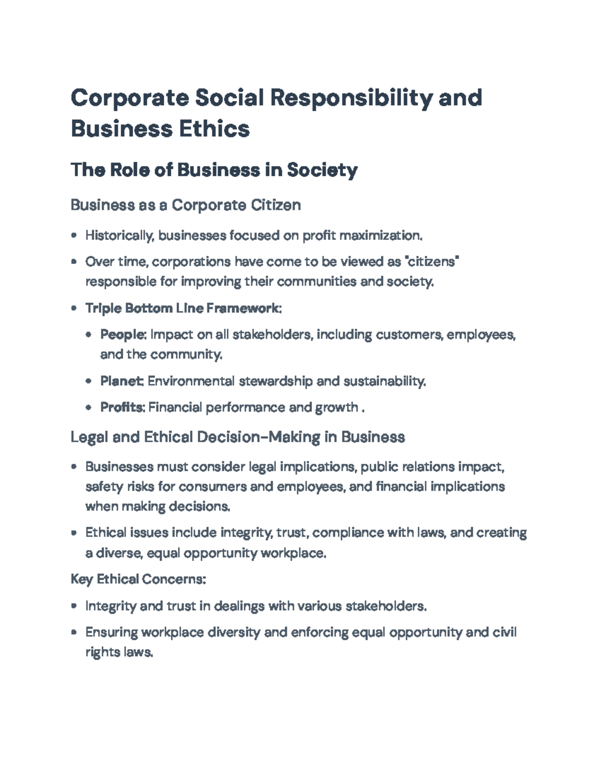 Corporate Social Responsibility &amp; Business Ethics Overview (BUS 101) - Corporate Social - Studocu