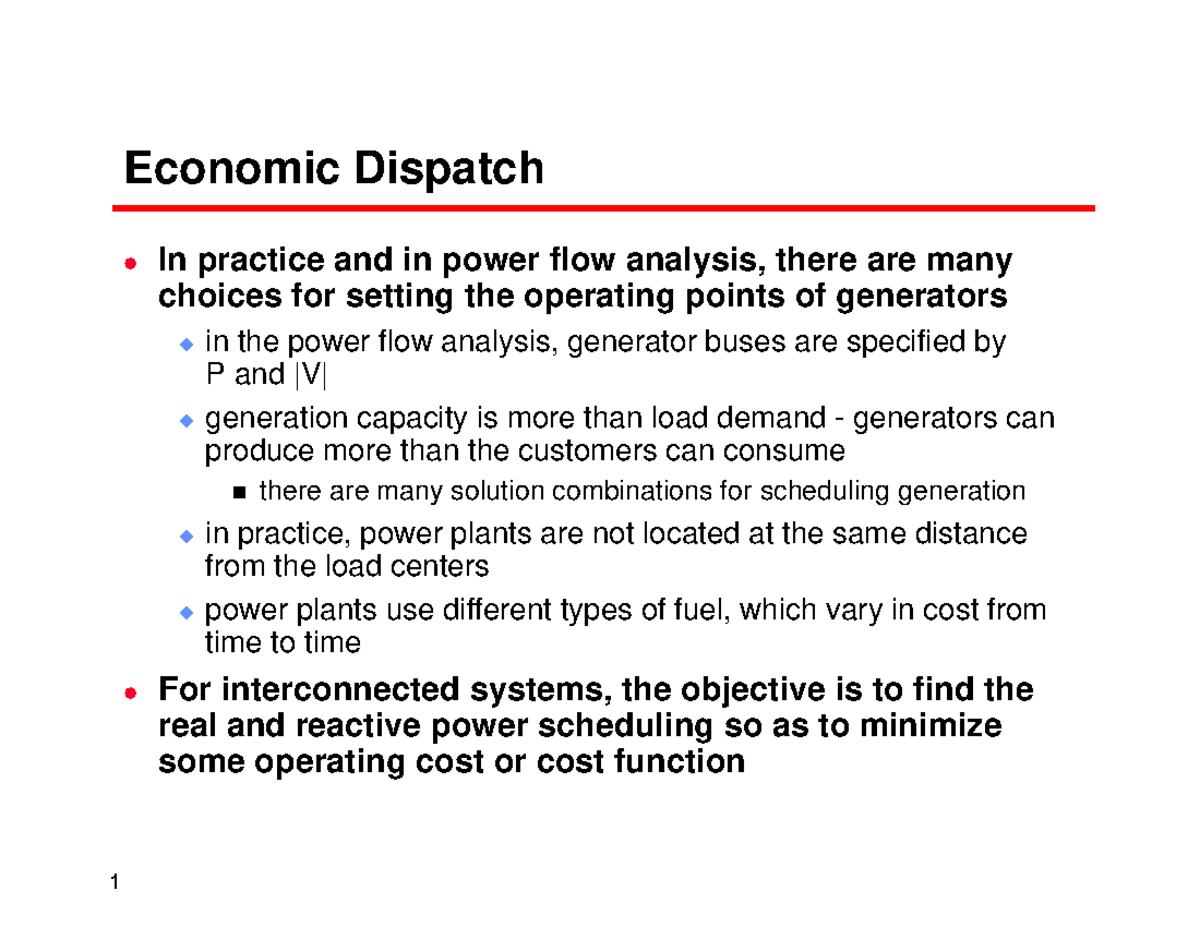 Lecture 07 - Economic Dispatch & Optimization Notes - Studocu