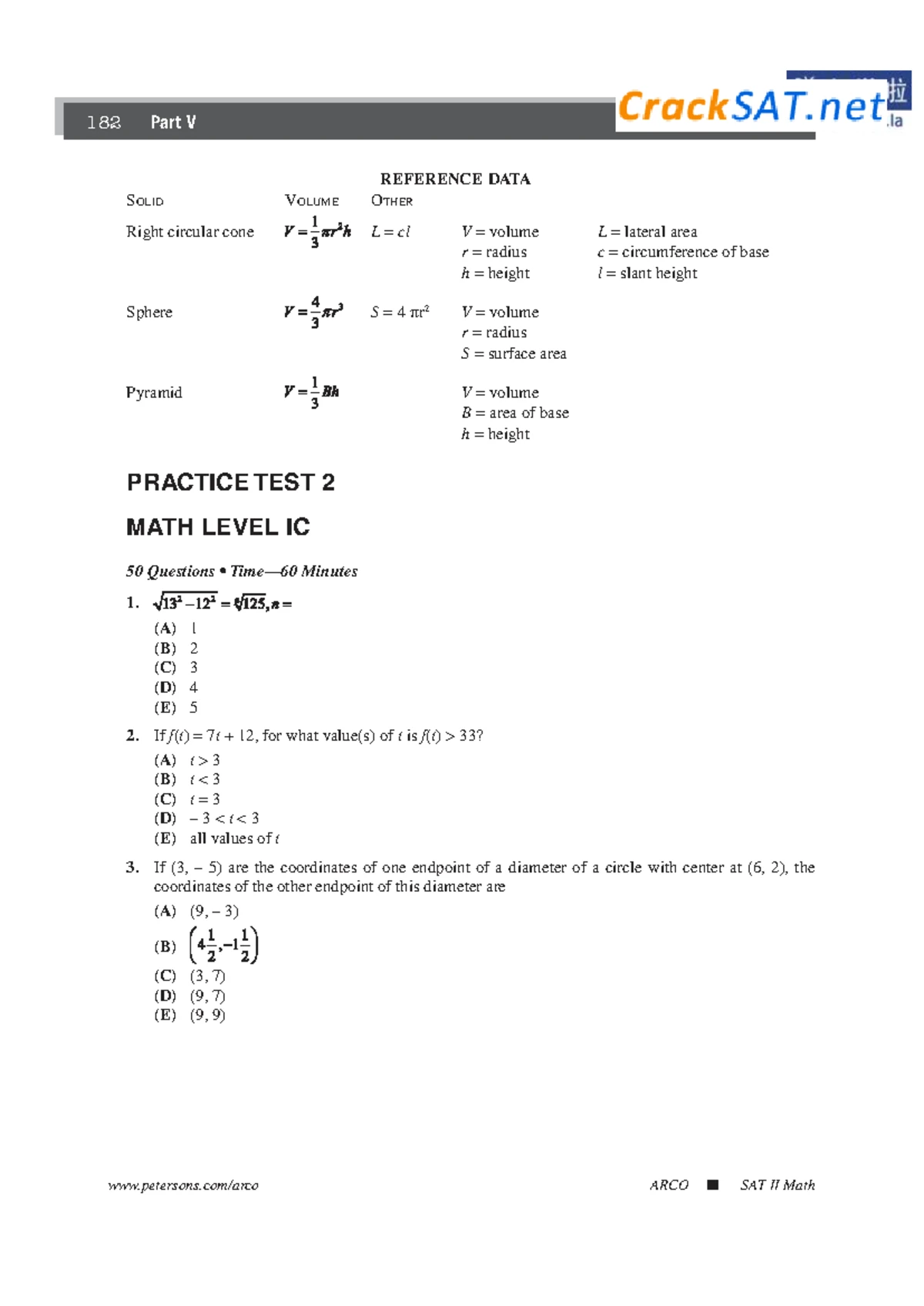 ARCO SAT II Math Practice Test 1 Solutions - Studocu