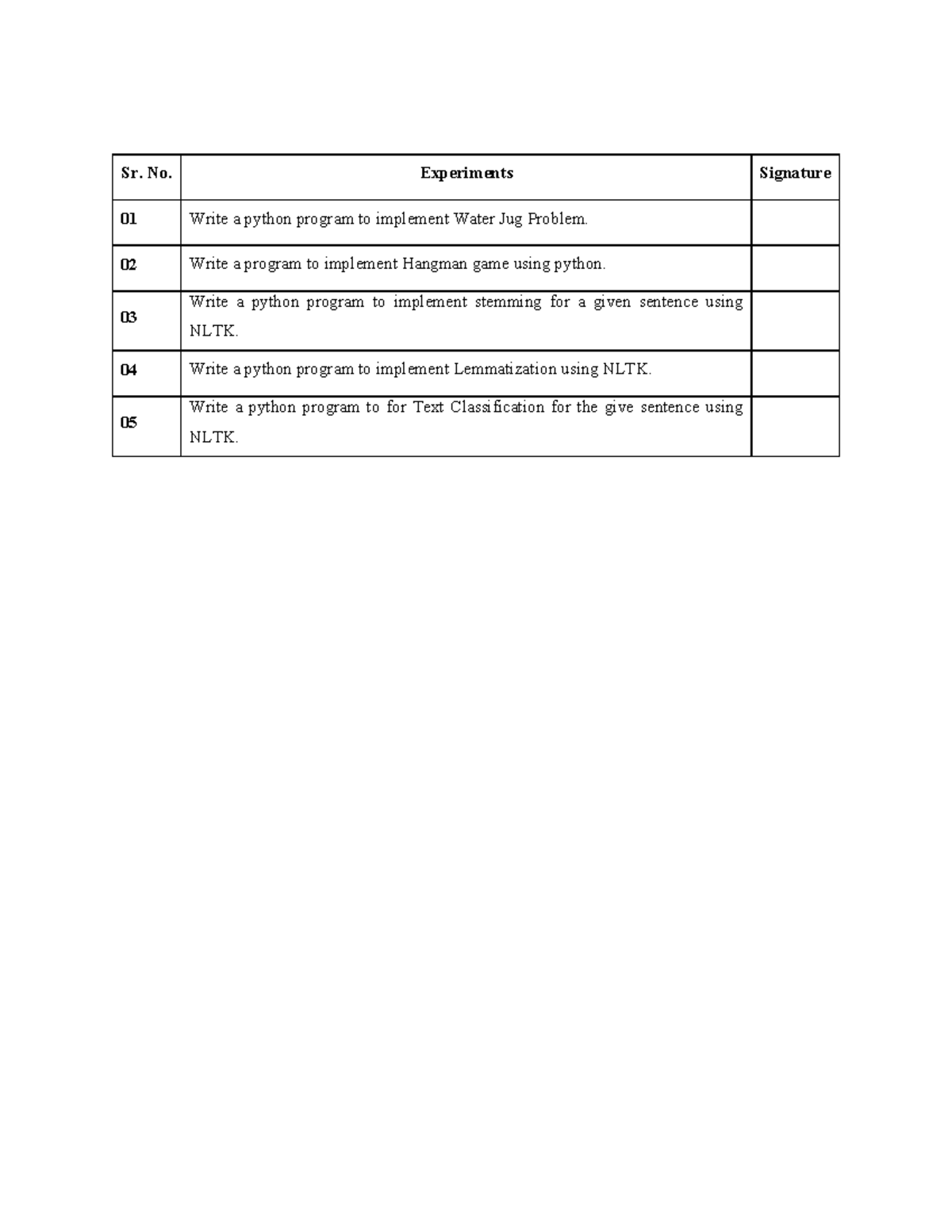 AI Lab file pdf - yeah - ####### Sr. No. Experiments Signature ...
