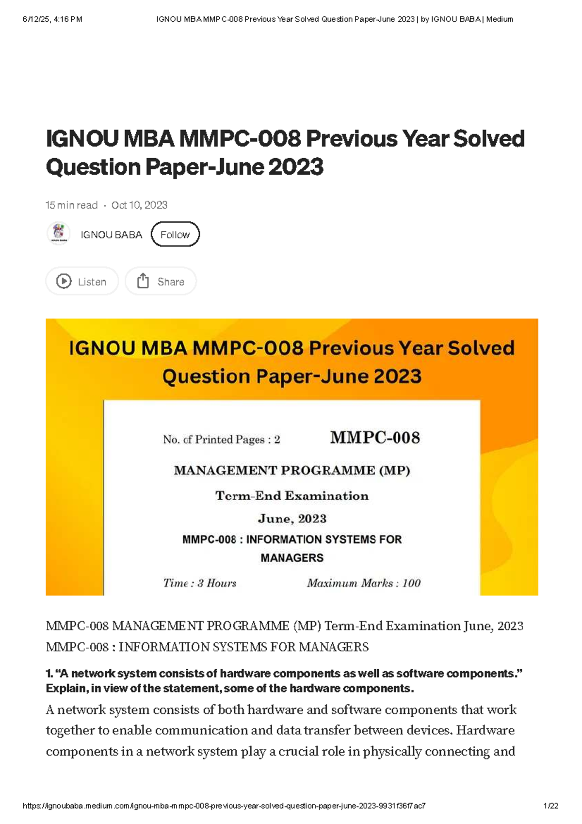 IGNOU MBA MMPC-008 Previous Year Solved Questions - June 2023 - Studocu