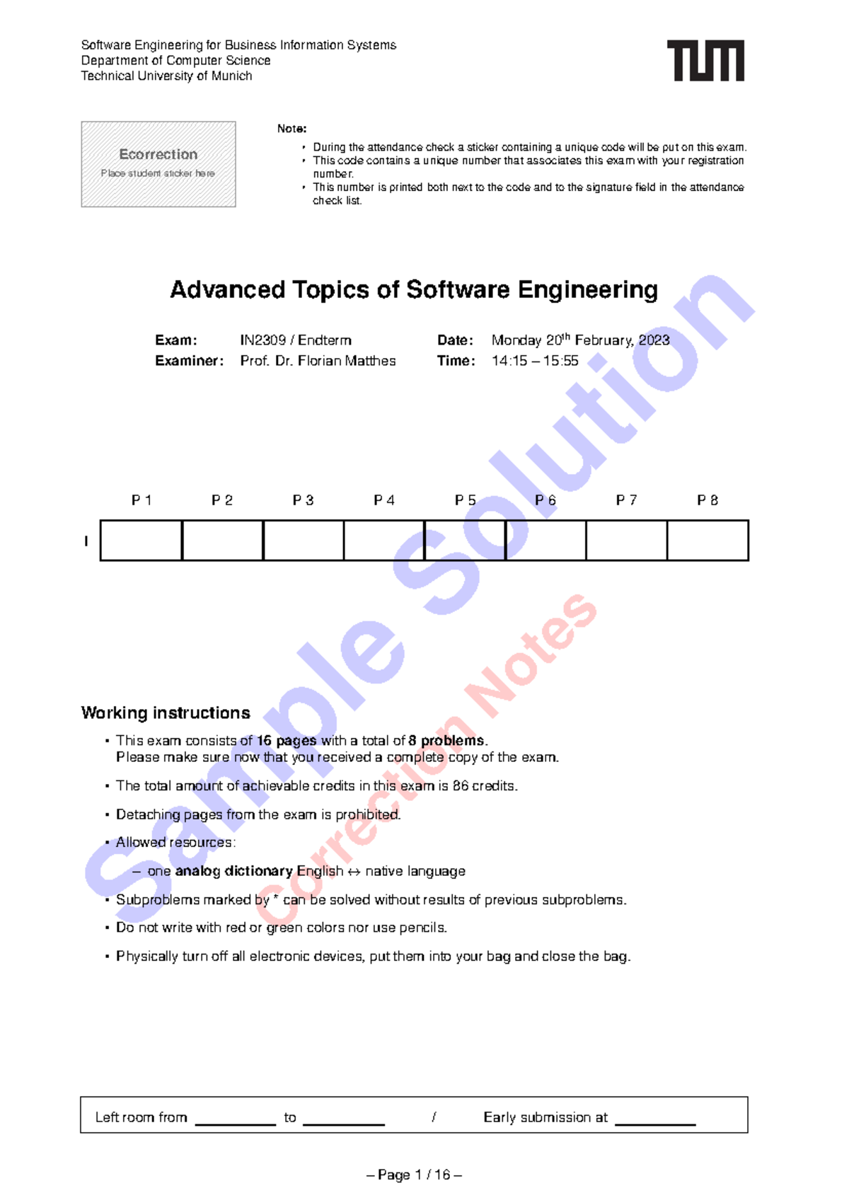 Advanced Topics of Software Engineering Endterm v1 - Sample Solution ...