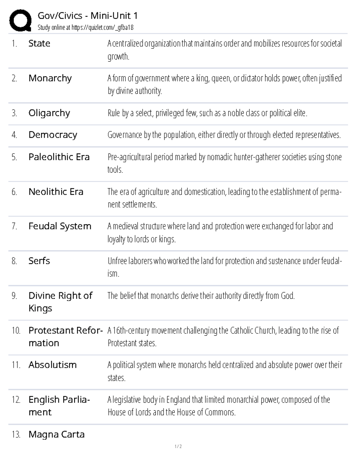 Gov Civics - Mini-Unit 1: Key Concepts in Governance and History - Studocu
