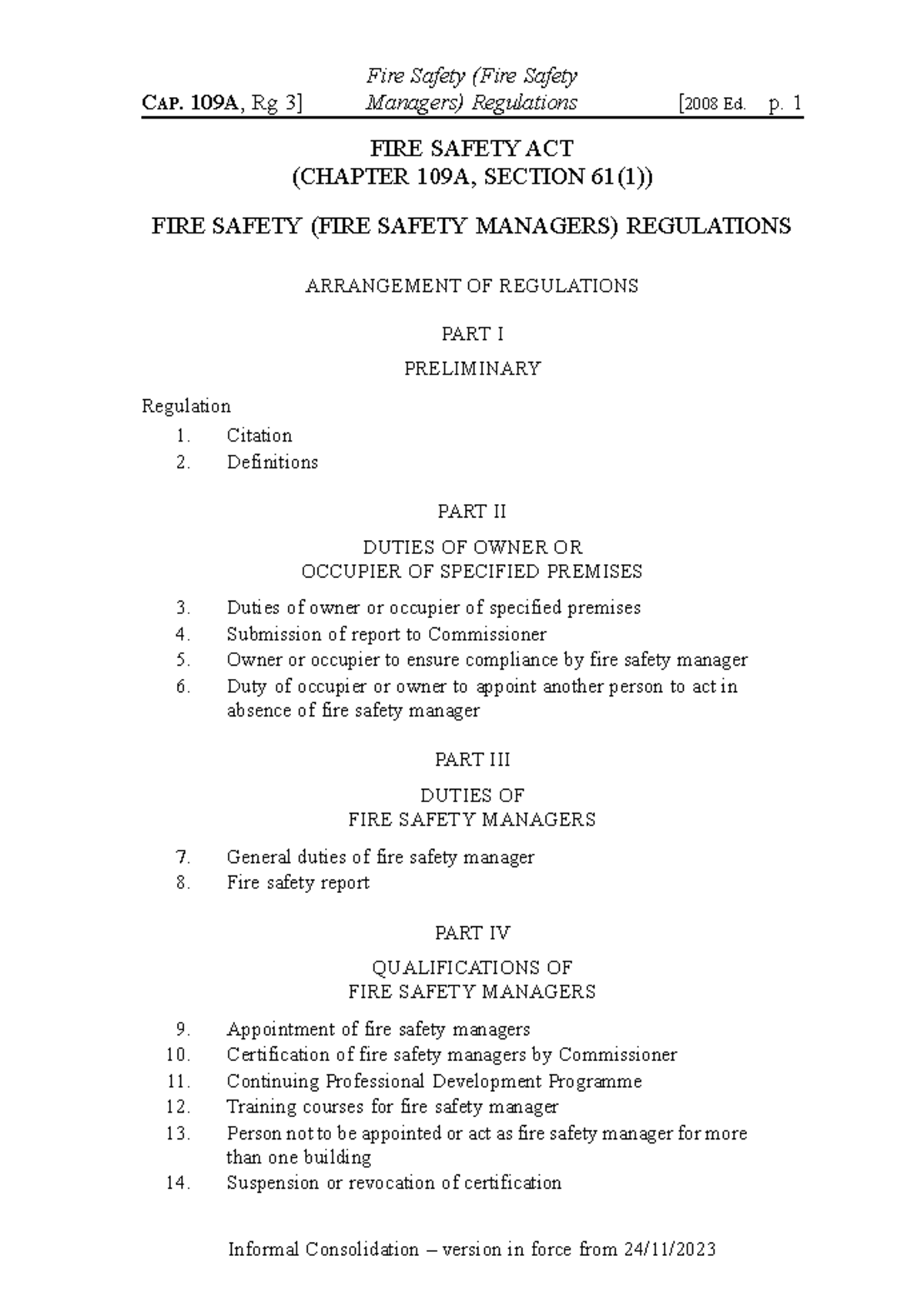 Fire Safety (Fire Safety Managers) Regulations CAP. 109A - Updated Nov ...