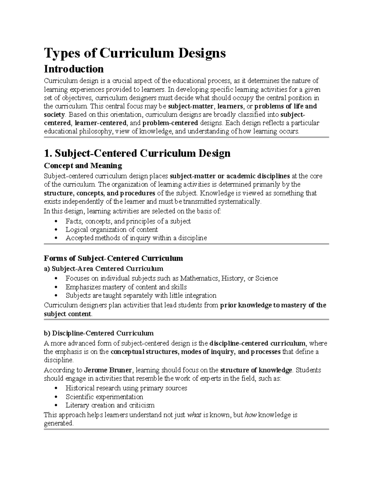 Types of Curriculum Designs: An Overview of Educational Philosophies ...