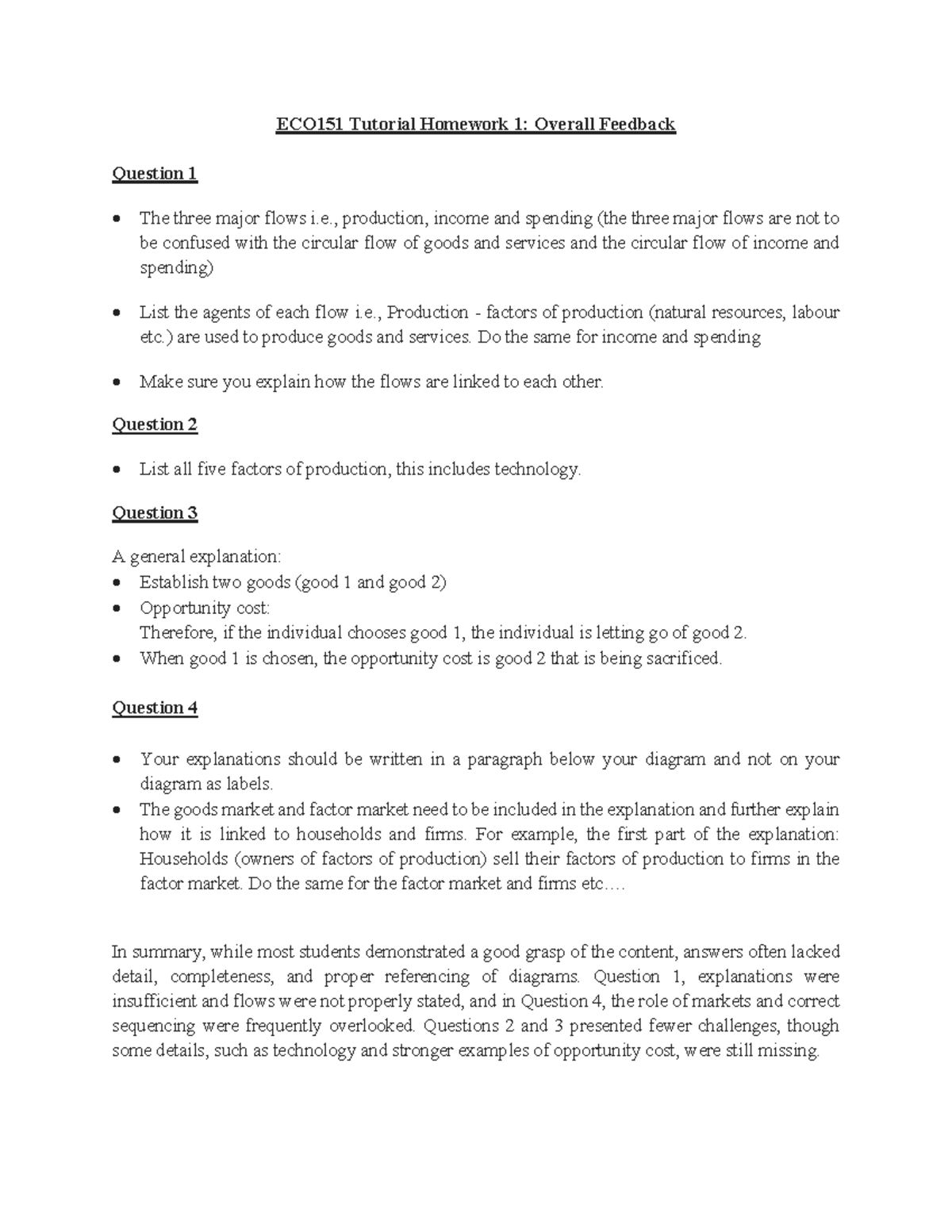 ECO151 Tutorial Homework 1: Feedback on Major Economic Flows - Studocu