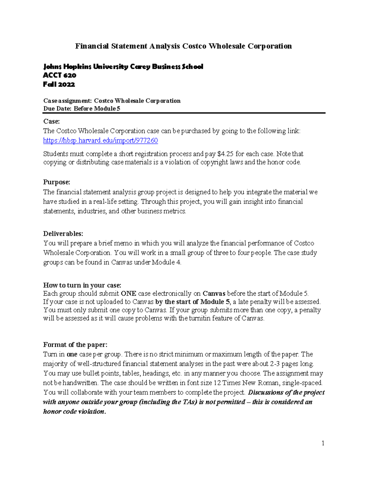 ACCT 620 Costco Case Study: Financial Statement Analysis Guide - Studocu