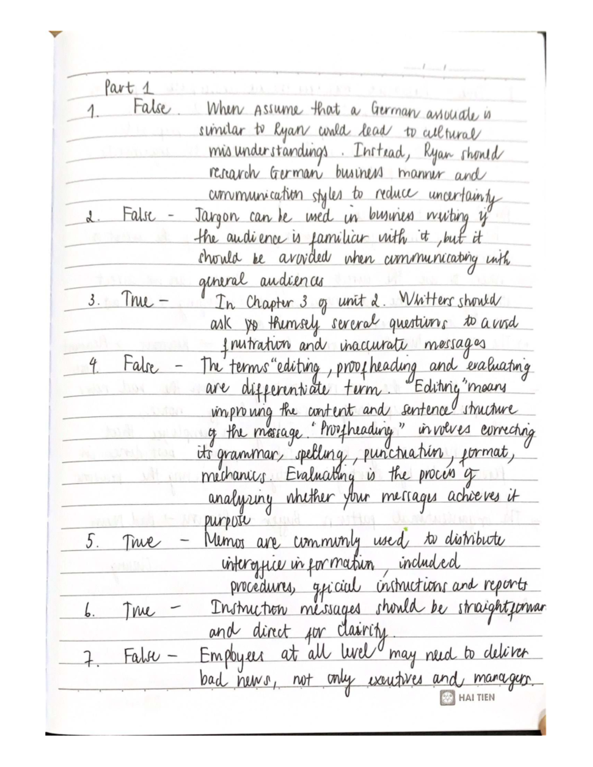HAI TIEN - Midterm Exam Study Notes on Business Communication - Studocu