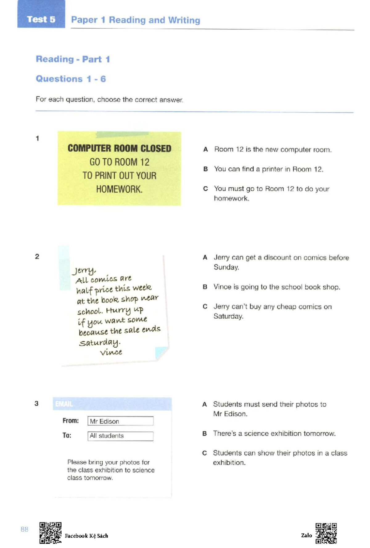 A2 Reading and Writing Test 5 - Paper 1 & 2 Questions - Studocu