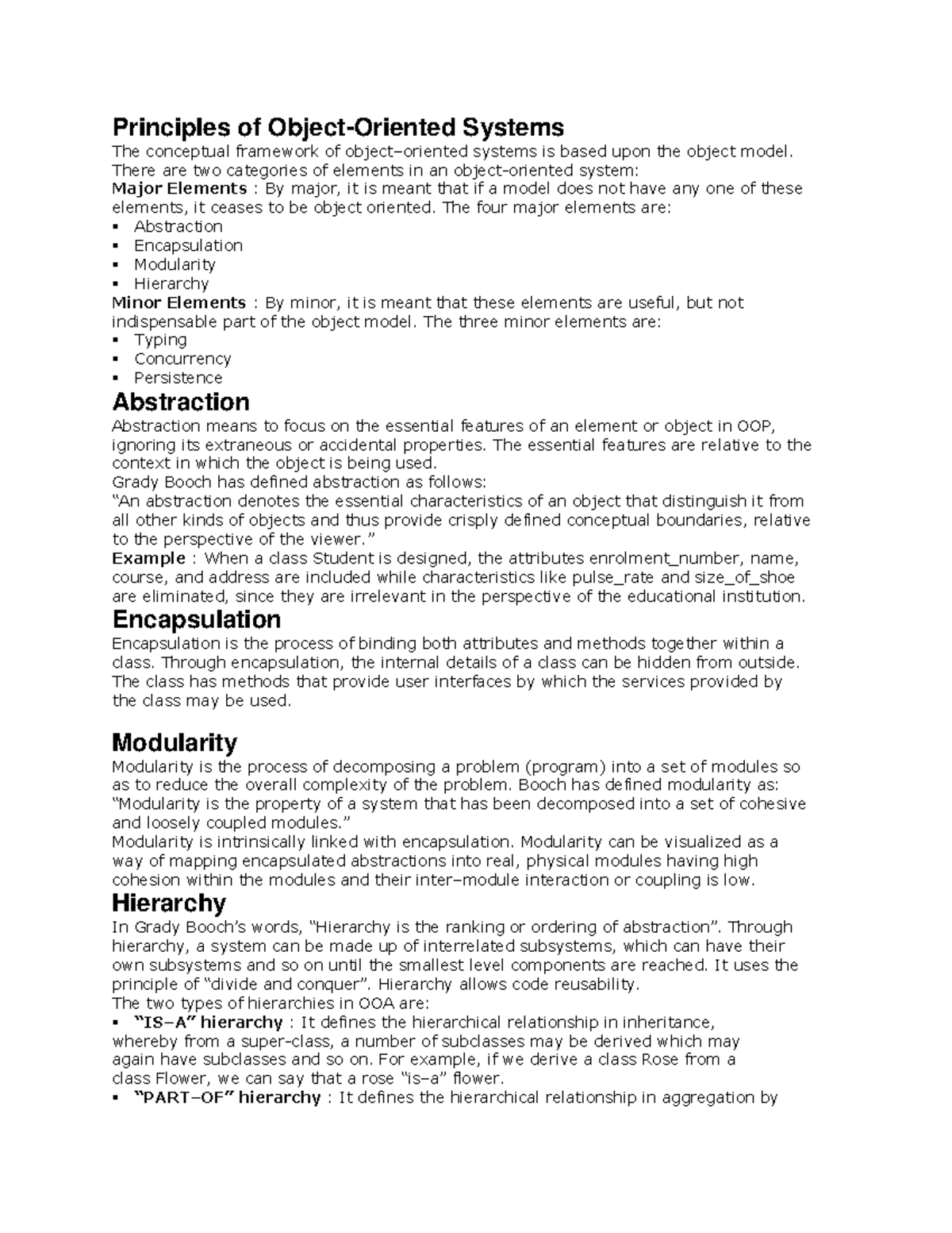 Principles of Object-Oriented Systems: Key Concepts and Framework - Studocu