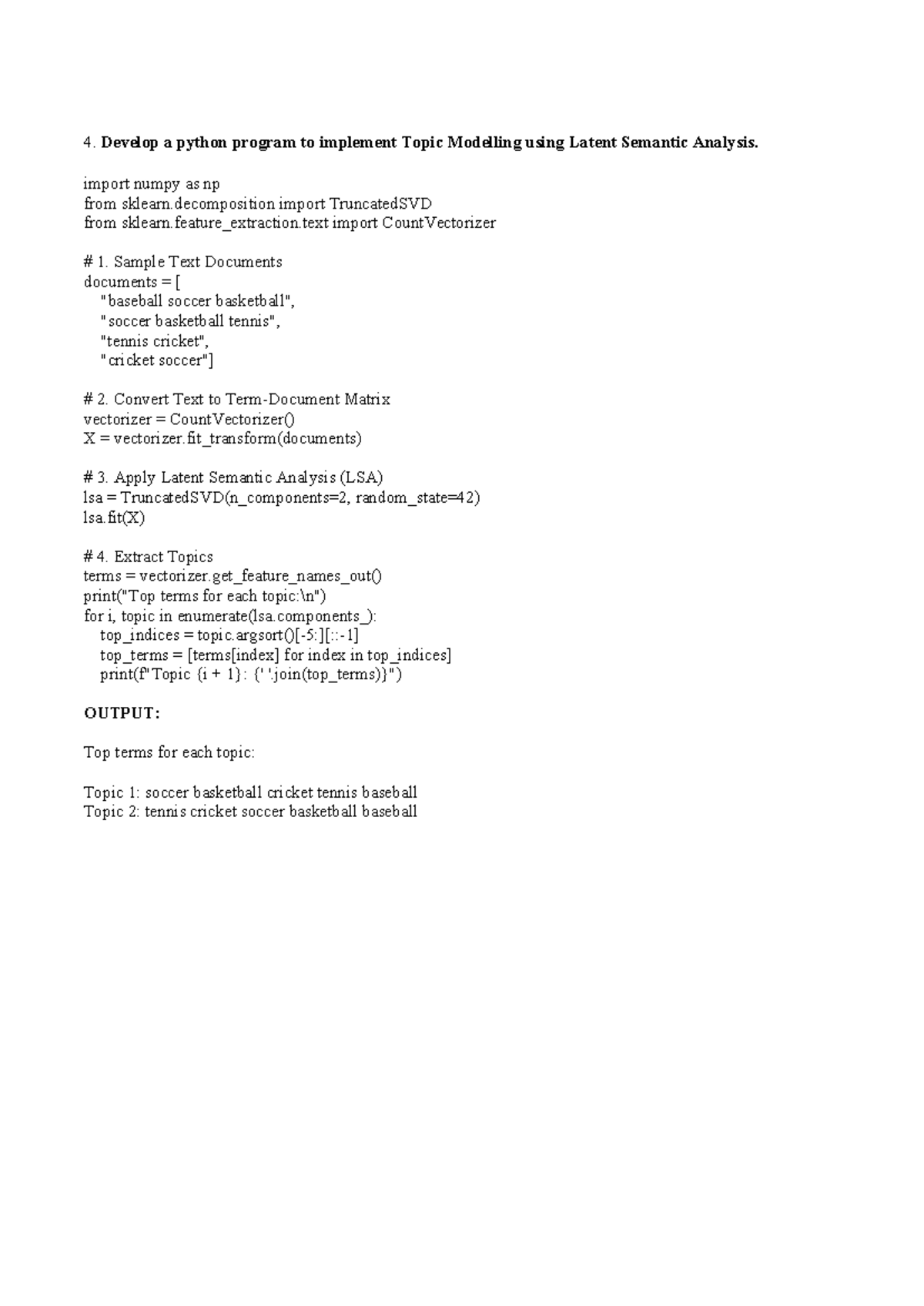 Program 4 - Nlp lab - Develop a python program to implement Topic ...