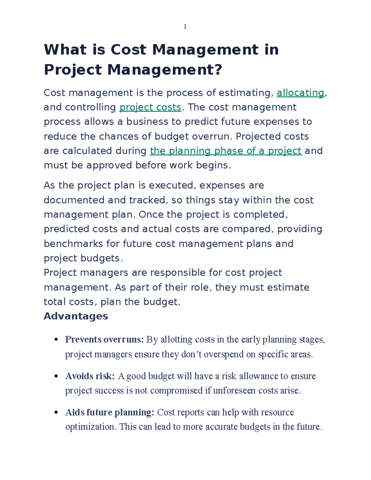 Cost Management in Project Management: A Comprehensive Overview - Studocu